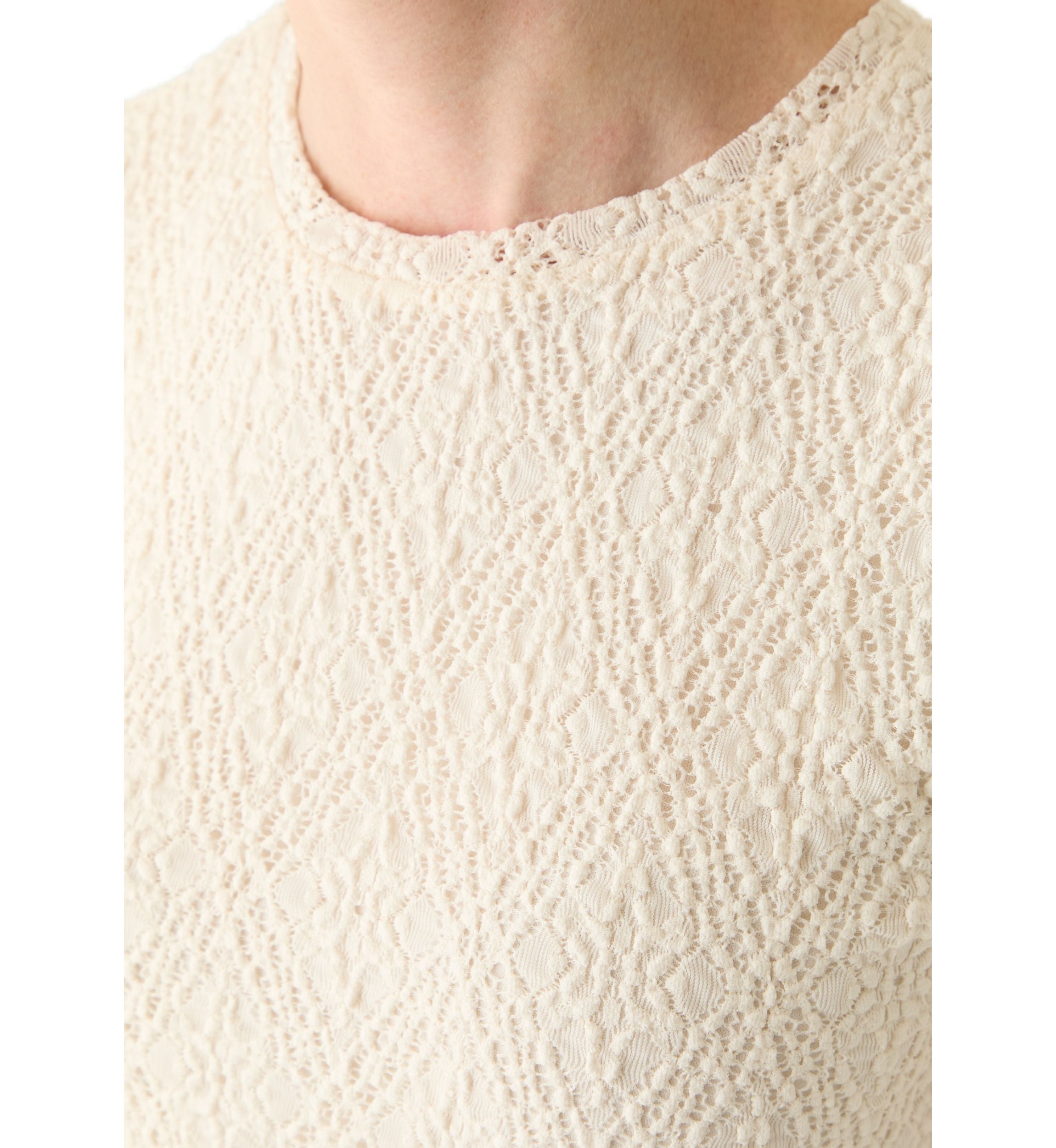 Womens Lace Sleeve Knit T-Shirt