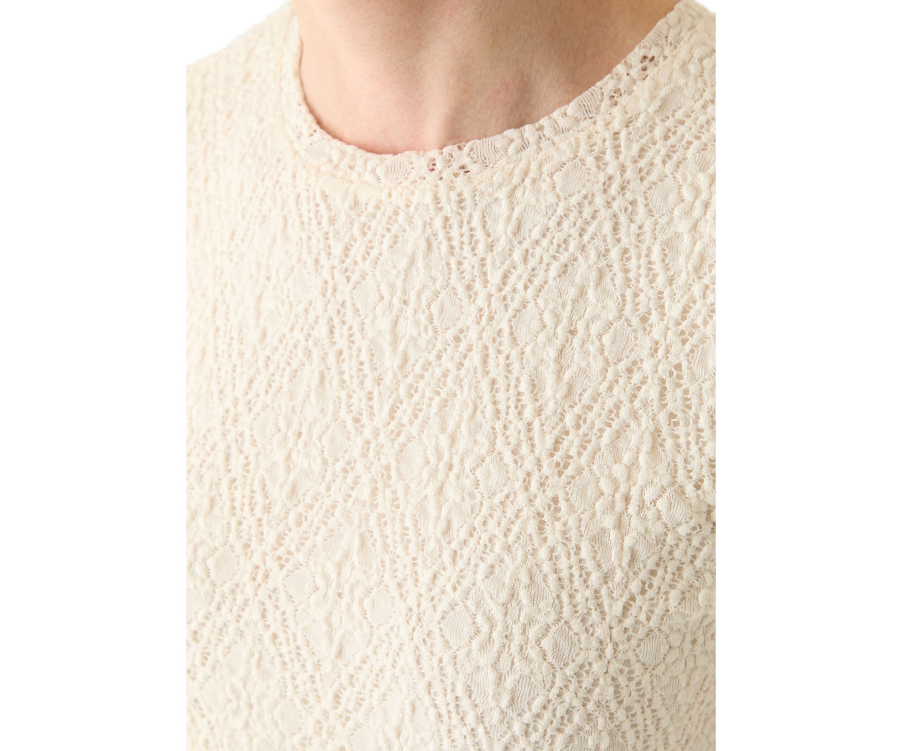 Womens Lace Sleeve Knit T-Shirt
