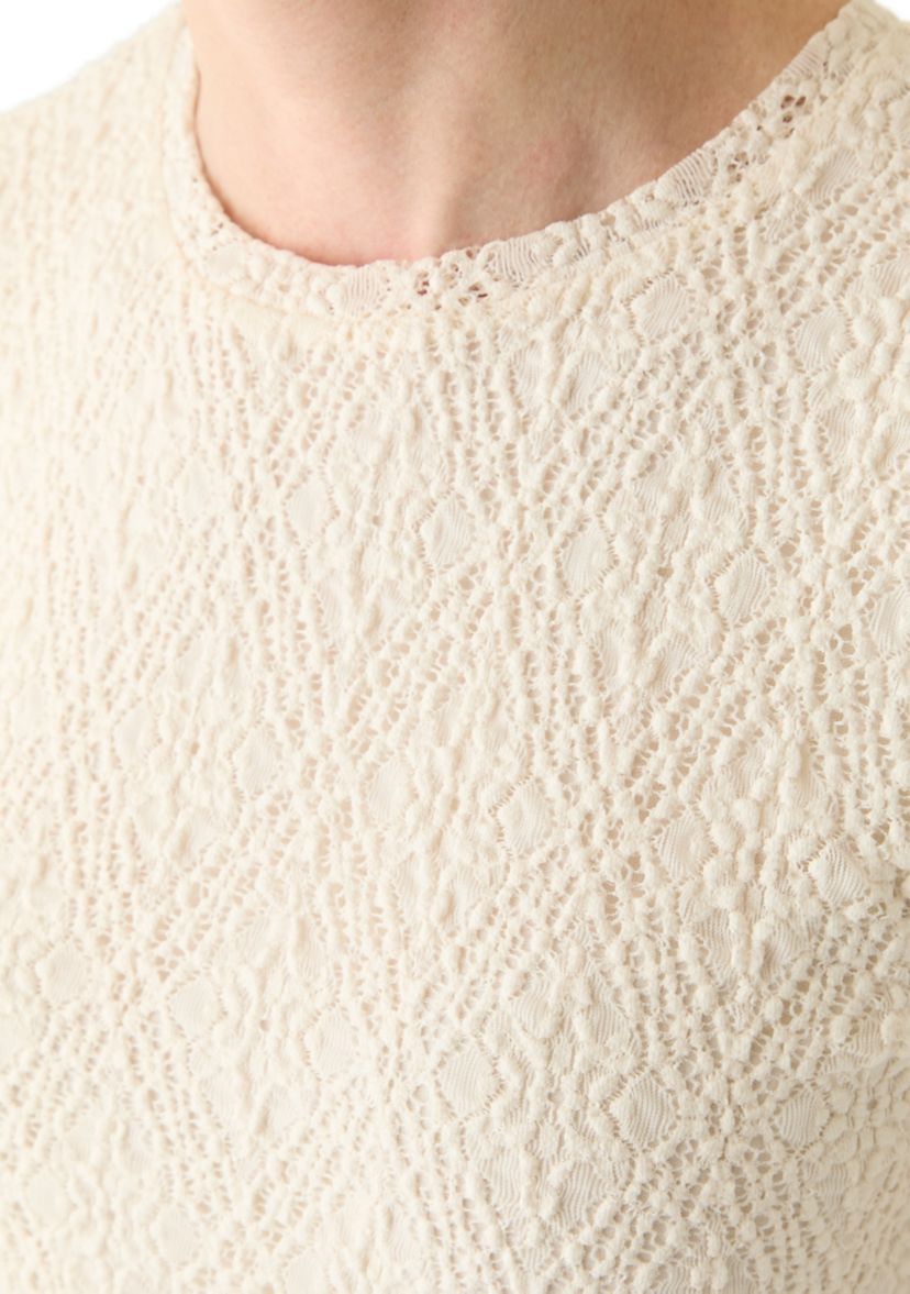 Womens Lace Sleeve Knit T-Shirt