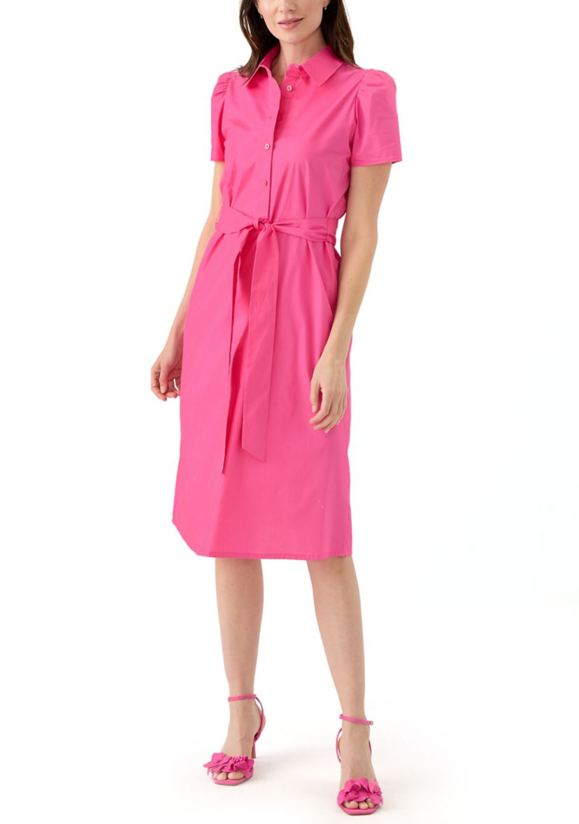 Womens Puff Sleeve Midi Shirtdress