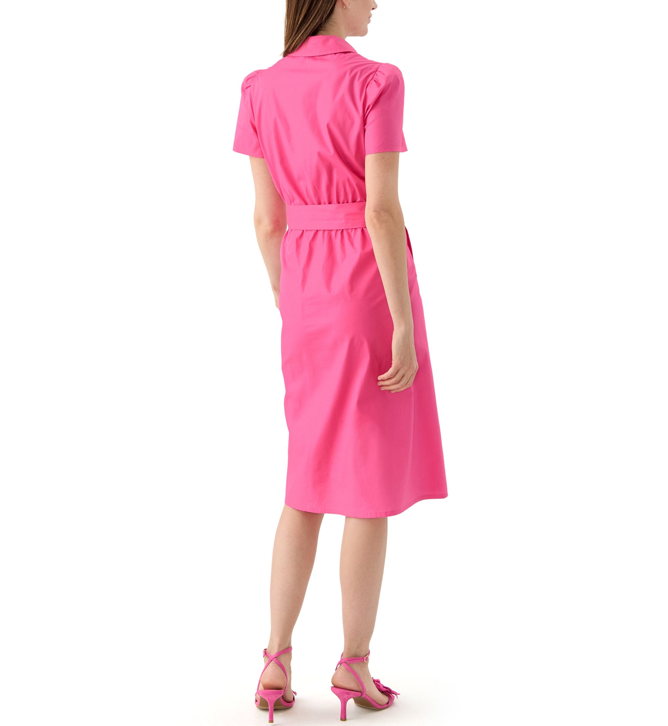Womens Puff Sleeve Midi Shirtdress