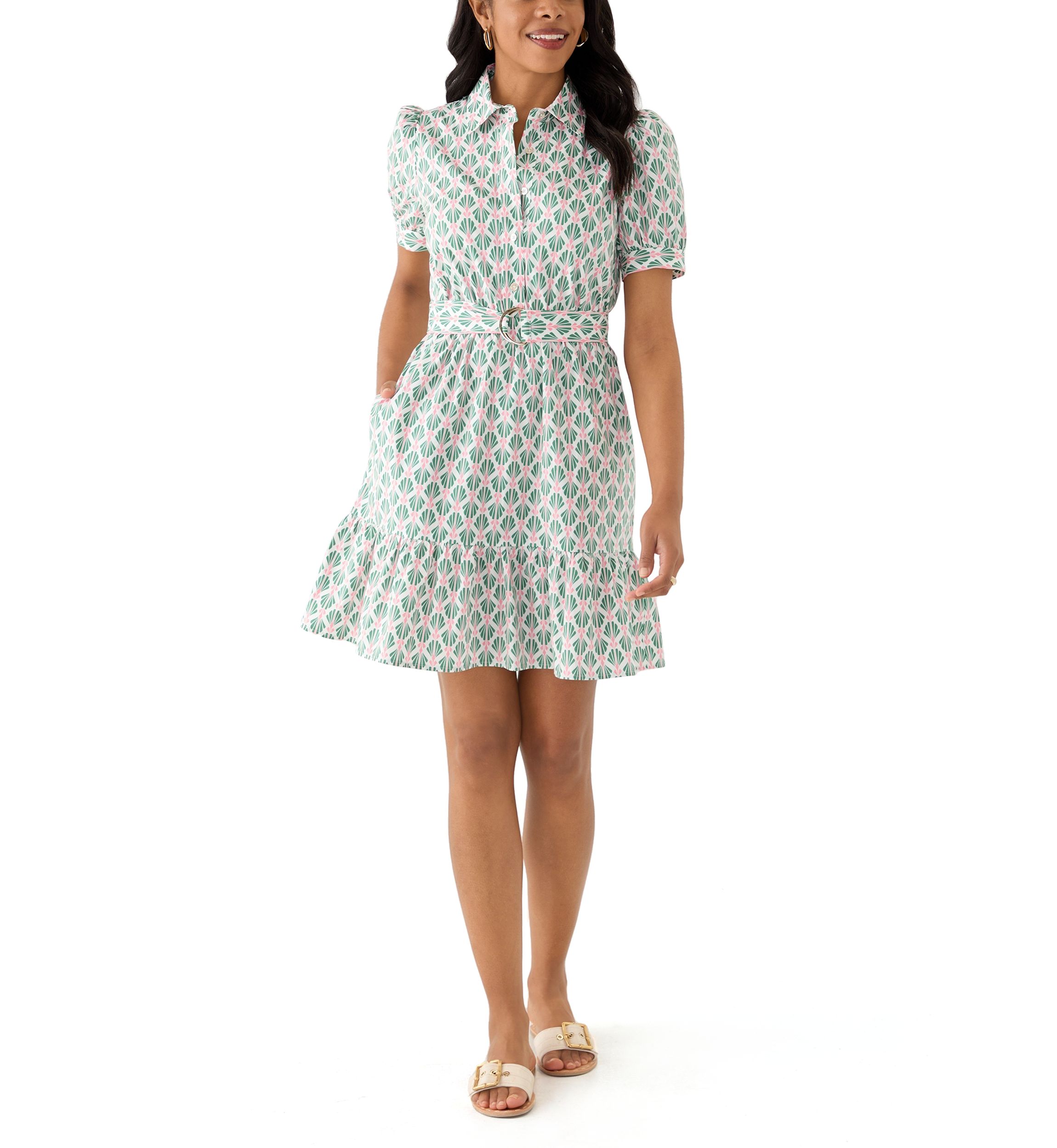 Womens Shell Print Shirt Dress 