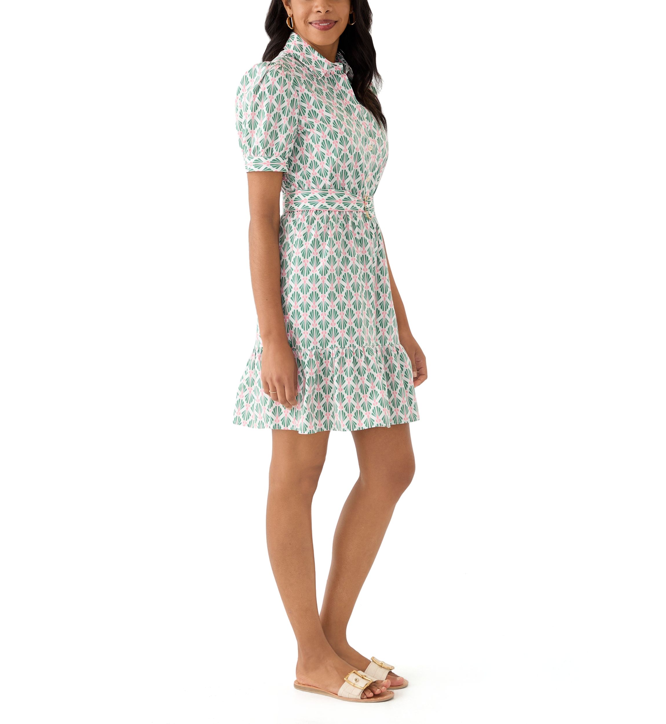 Womens Shell Print Shirt Dress 