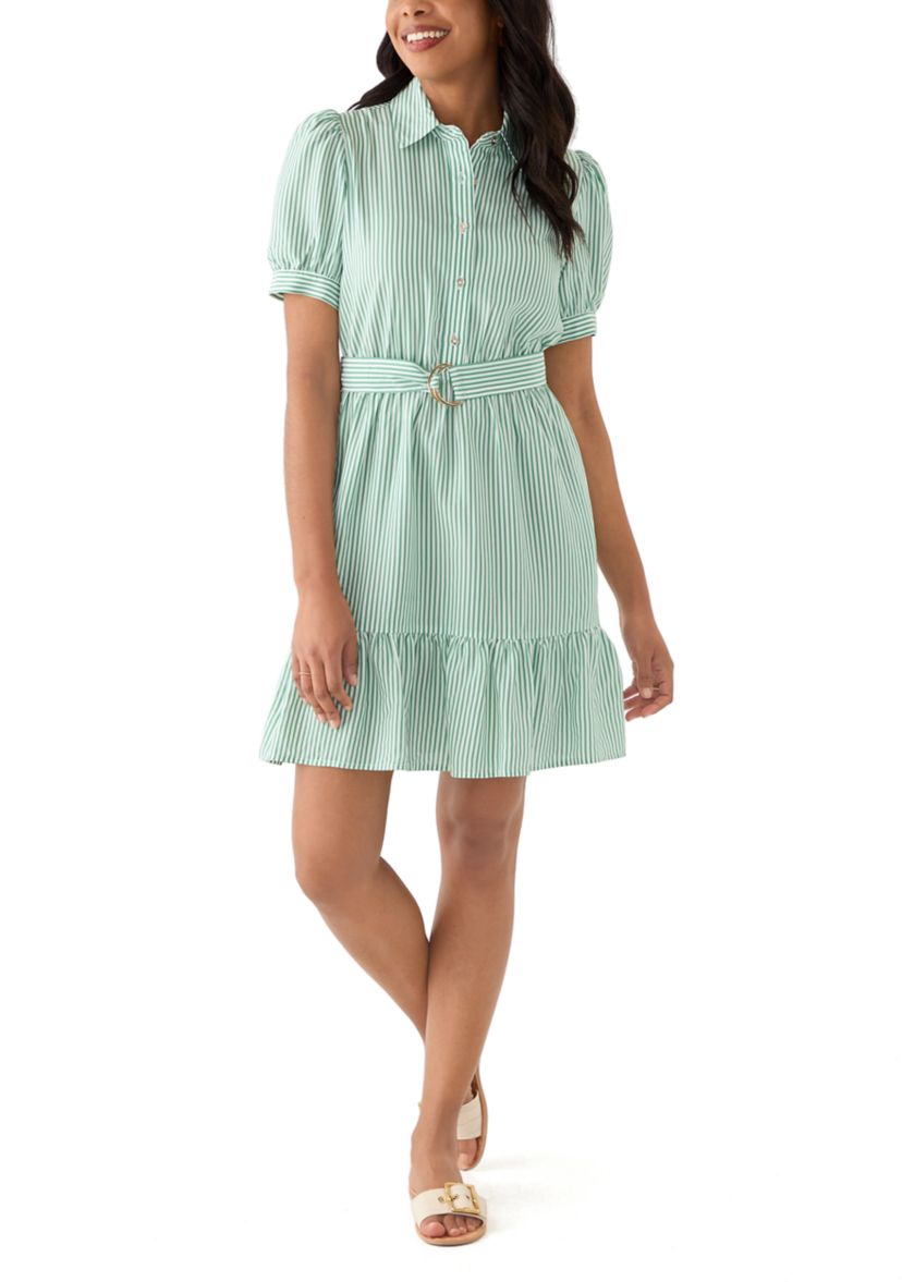 Womens Stripe Puff Shirtdress 