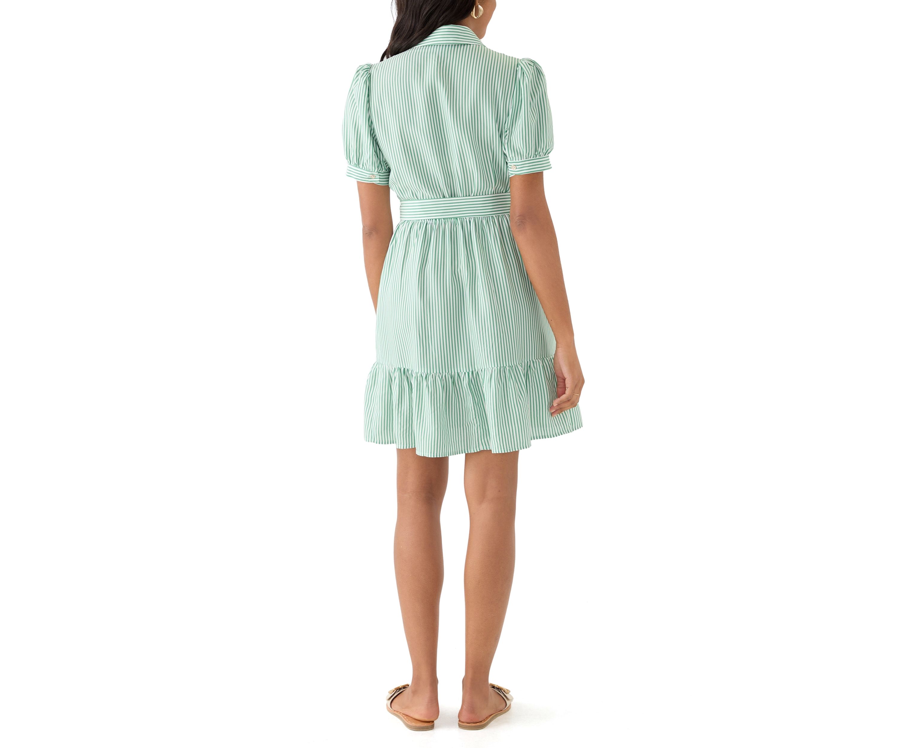 Womens Stripe Puff Shirtdress 