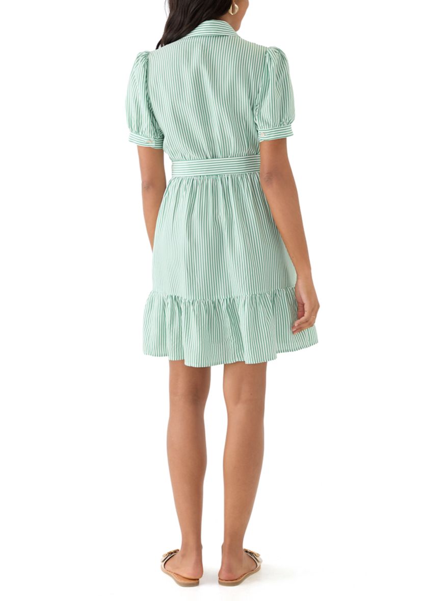 Womens Stripe Puff Shirtdress 