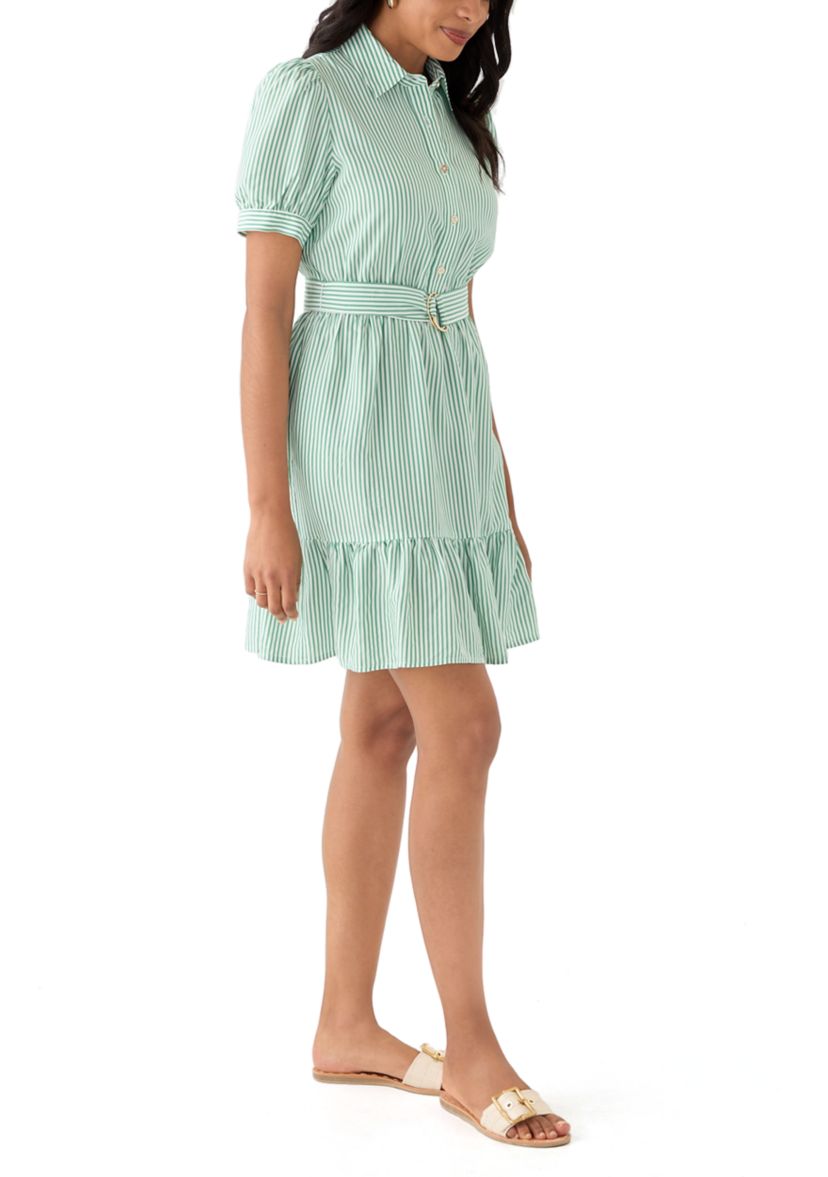 Womens Stripe Puff Shirtdress 