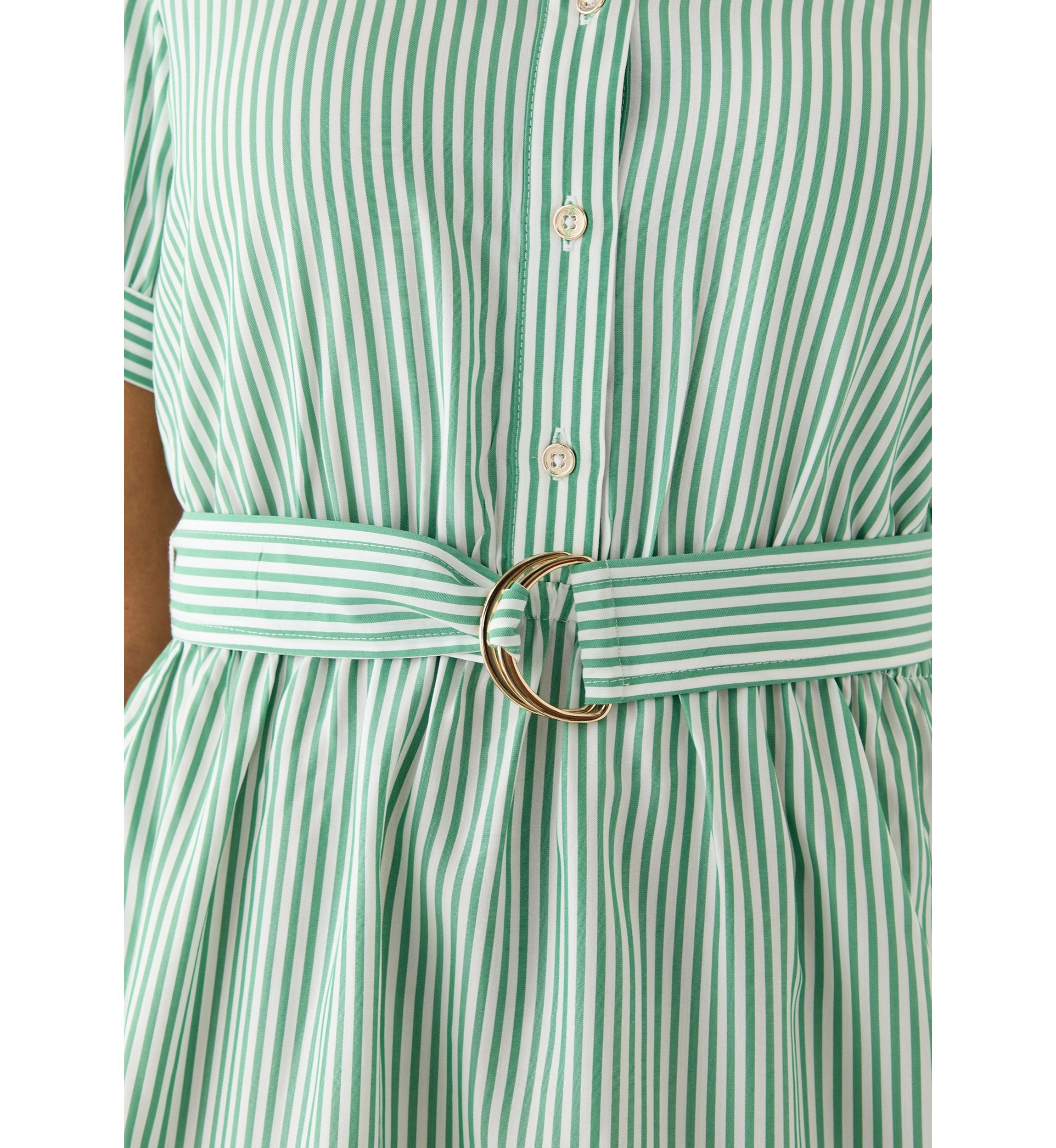 Womens Stripe Puff Shirtdress 
