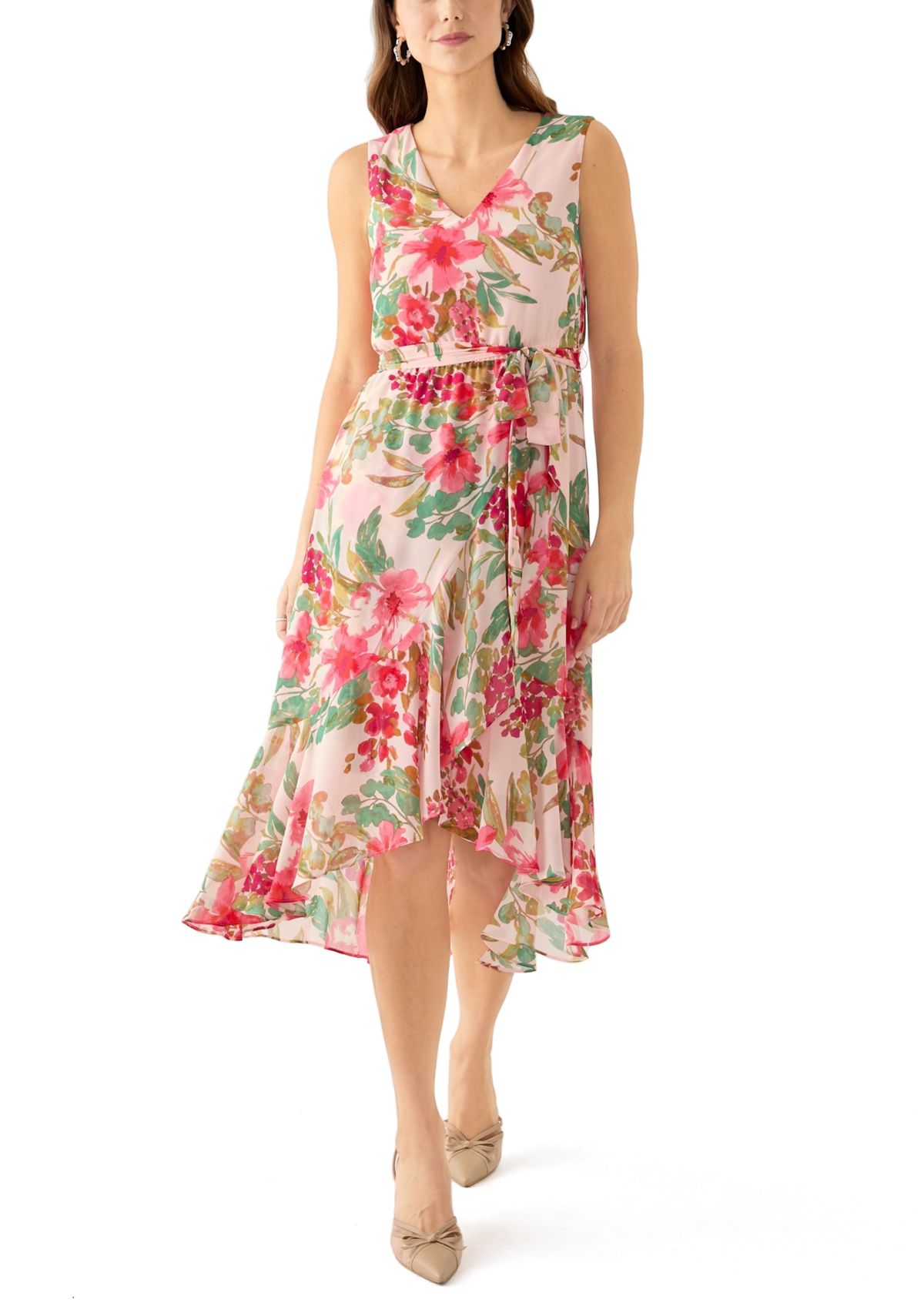 Womens Floral Print High Low Dress 