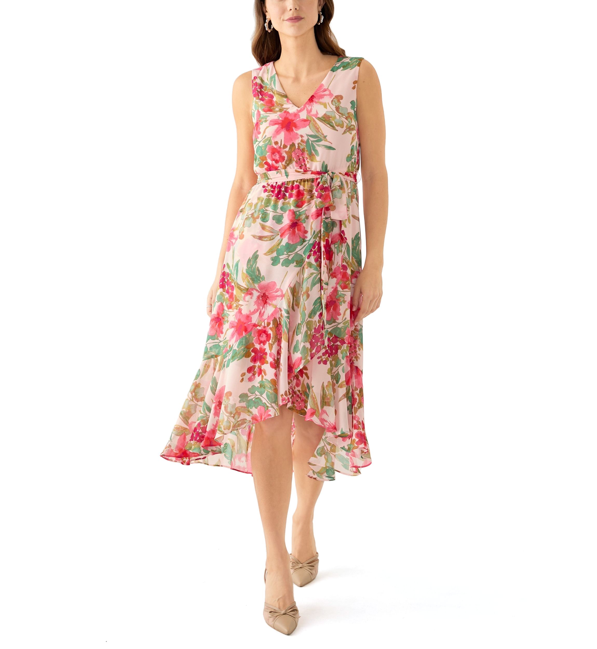 Womens Floral Print High Low Dress 