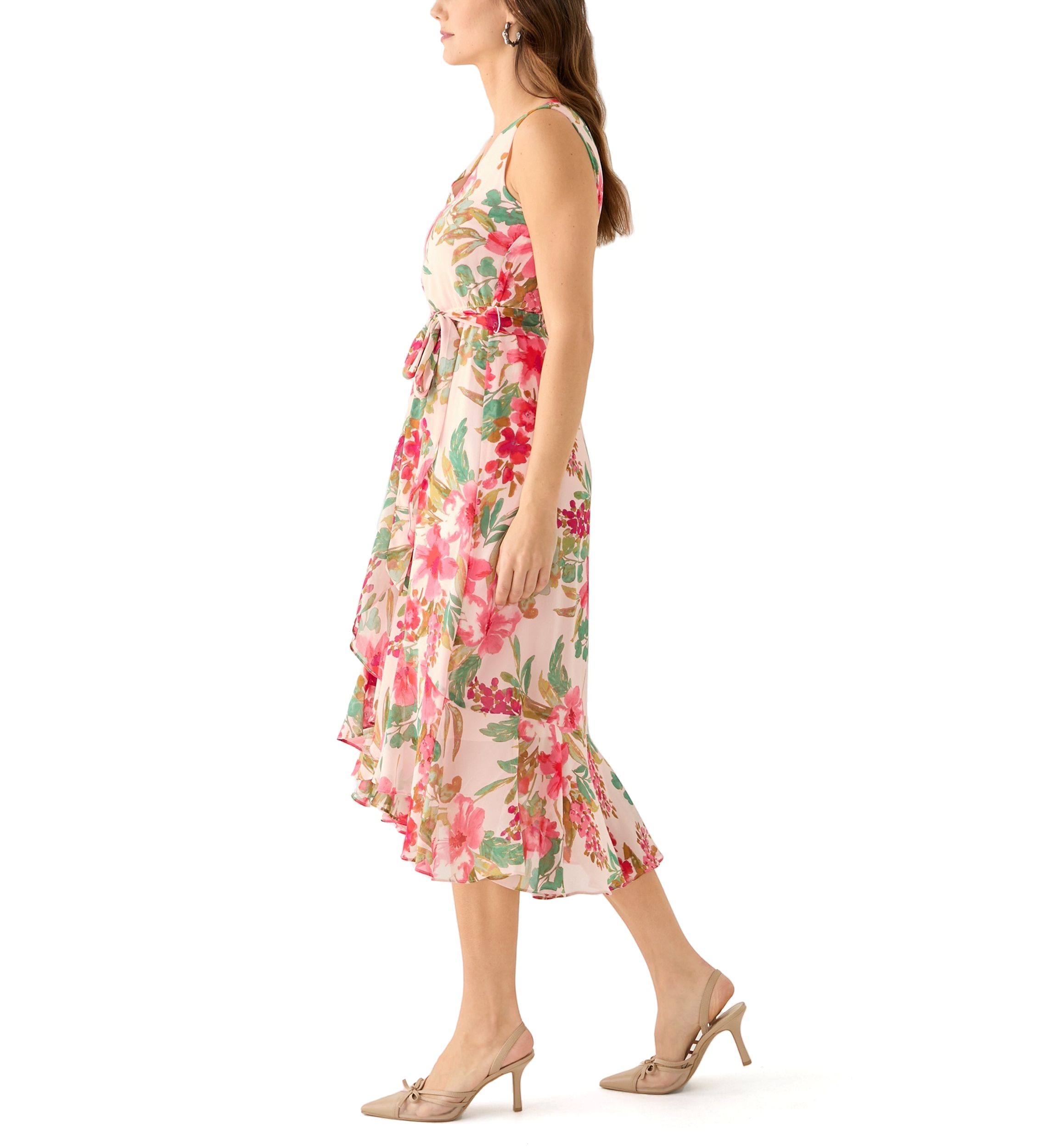 Womens Floral Print High Low Dress 