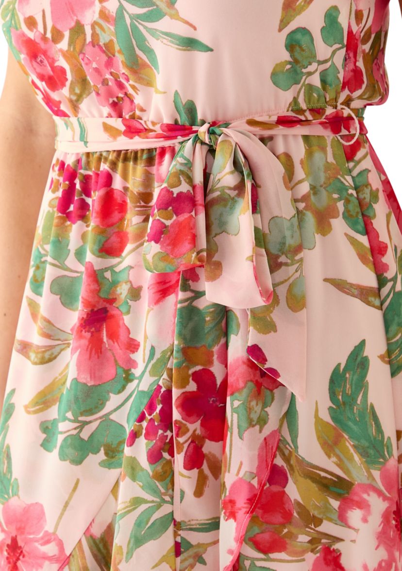 Womens Floral Print High Low Dress 