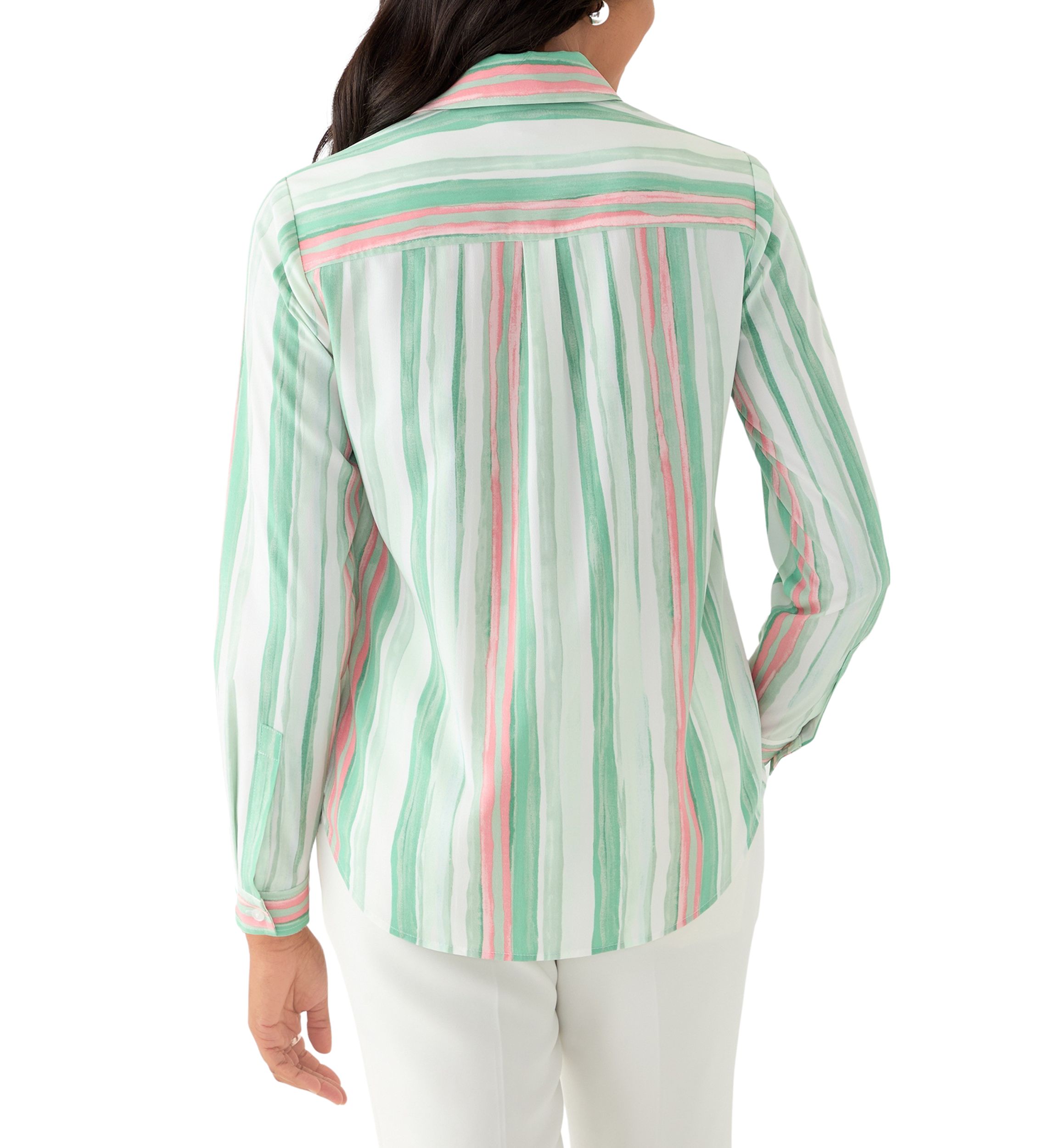 Womens Watercolor Stripe Button Front Blouse