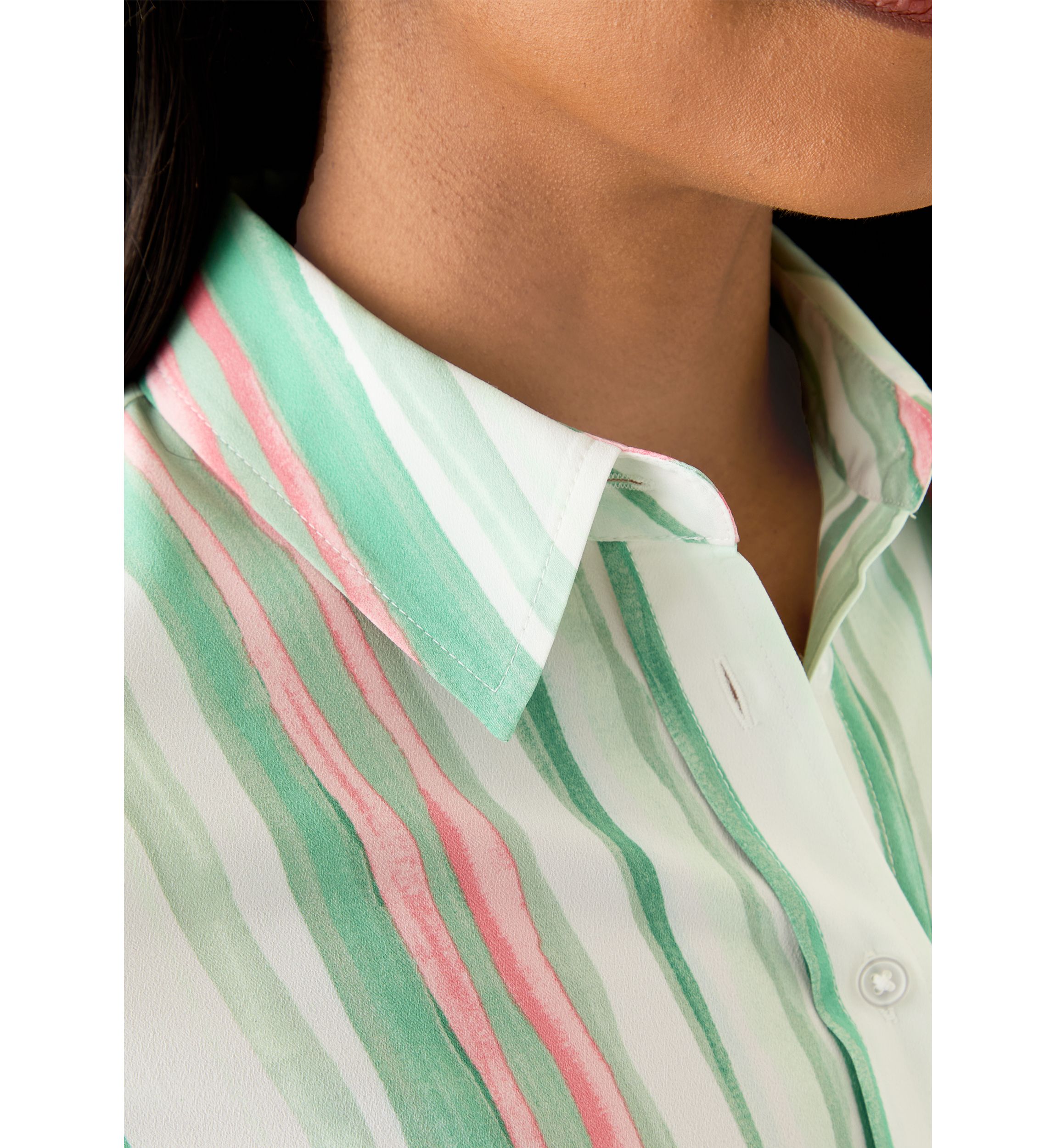 Womens Watercolor Stripe Button Front Blouse