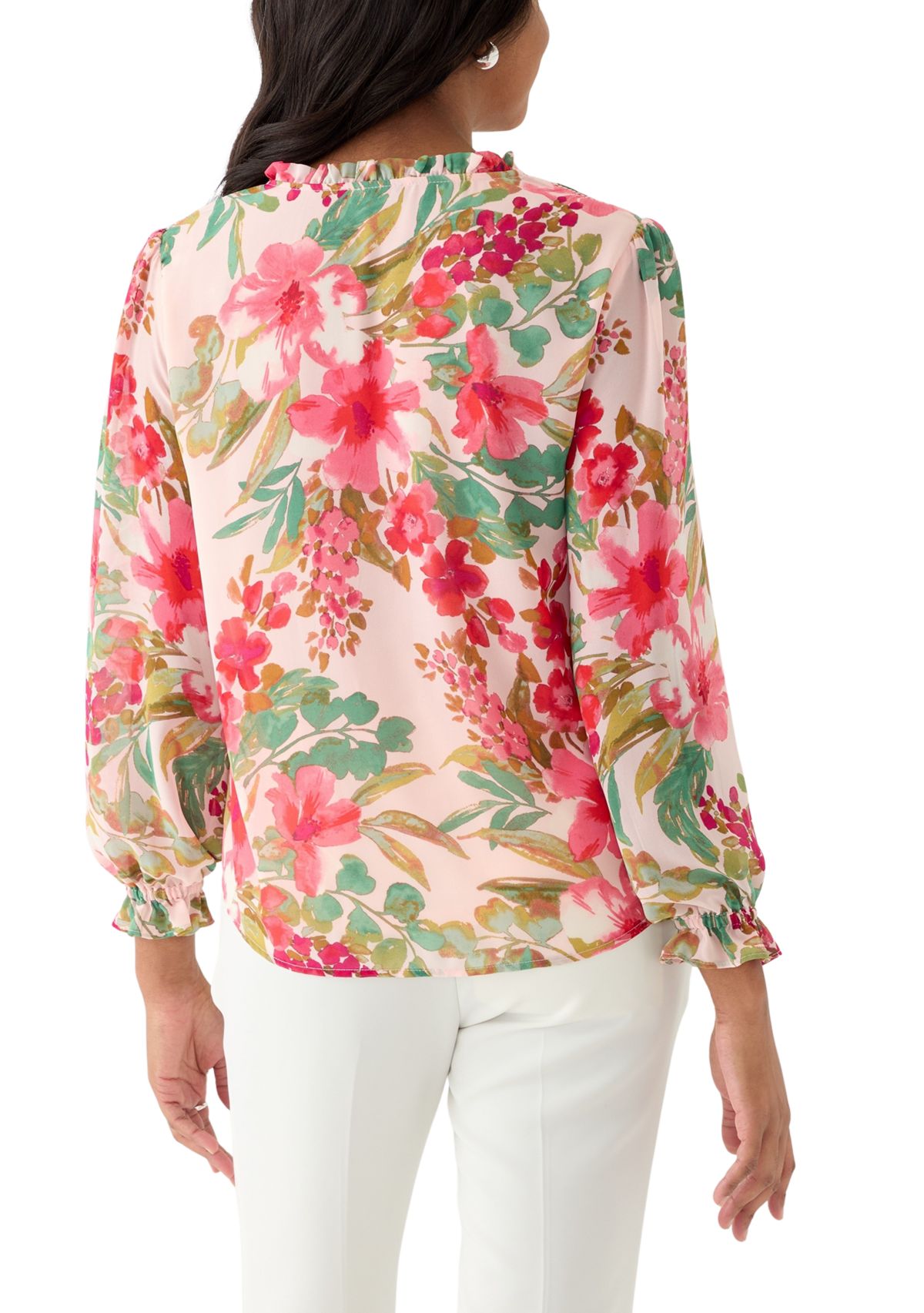 Womens Floral Print V-Neck Button Front Blouse 
