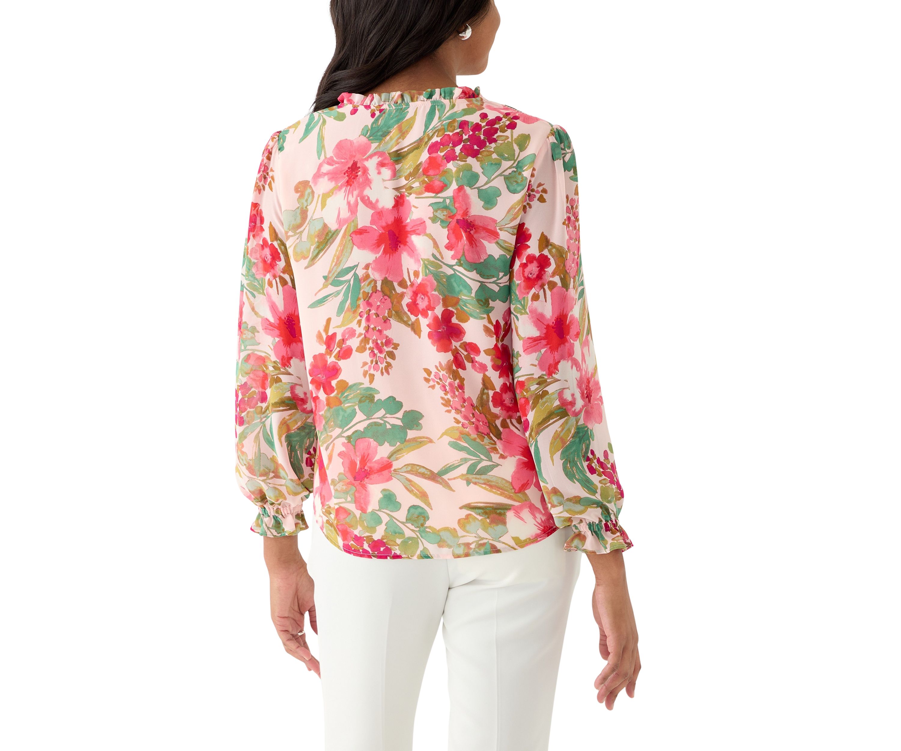 Womens Floral Print V-Neck Button Front Blouse 