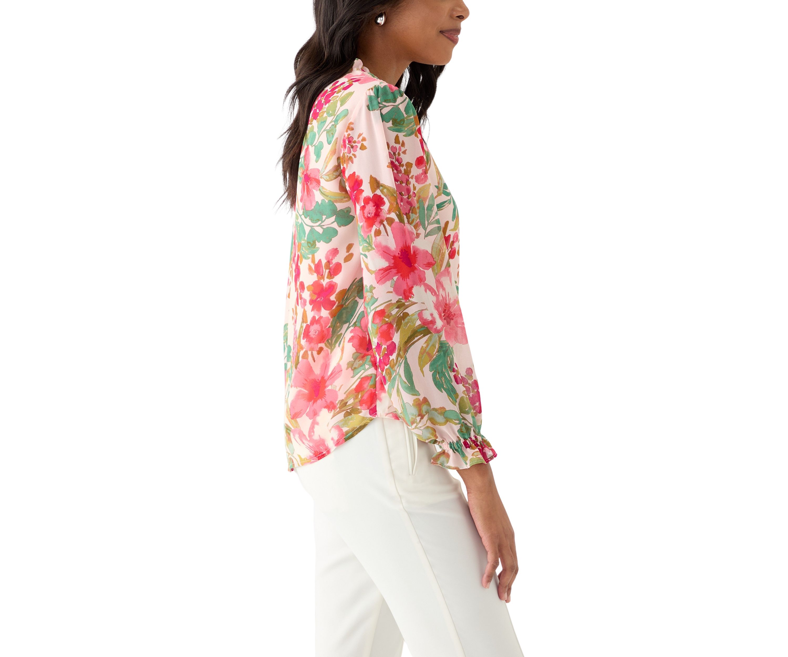 Womens Floral Print V-Neck Button Front Blouse 