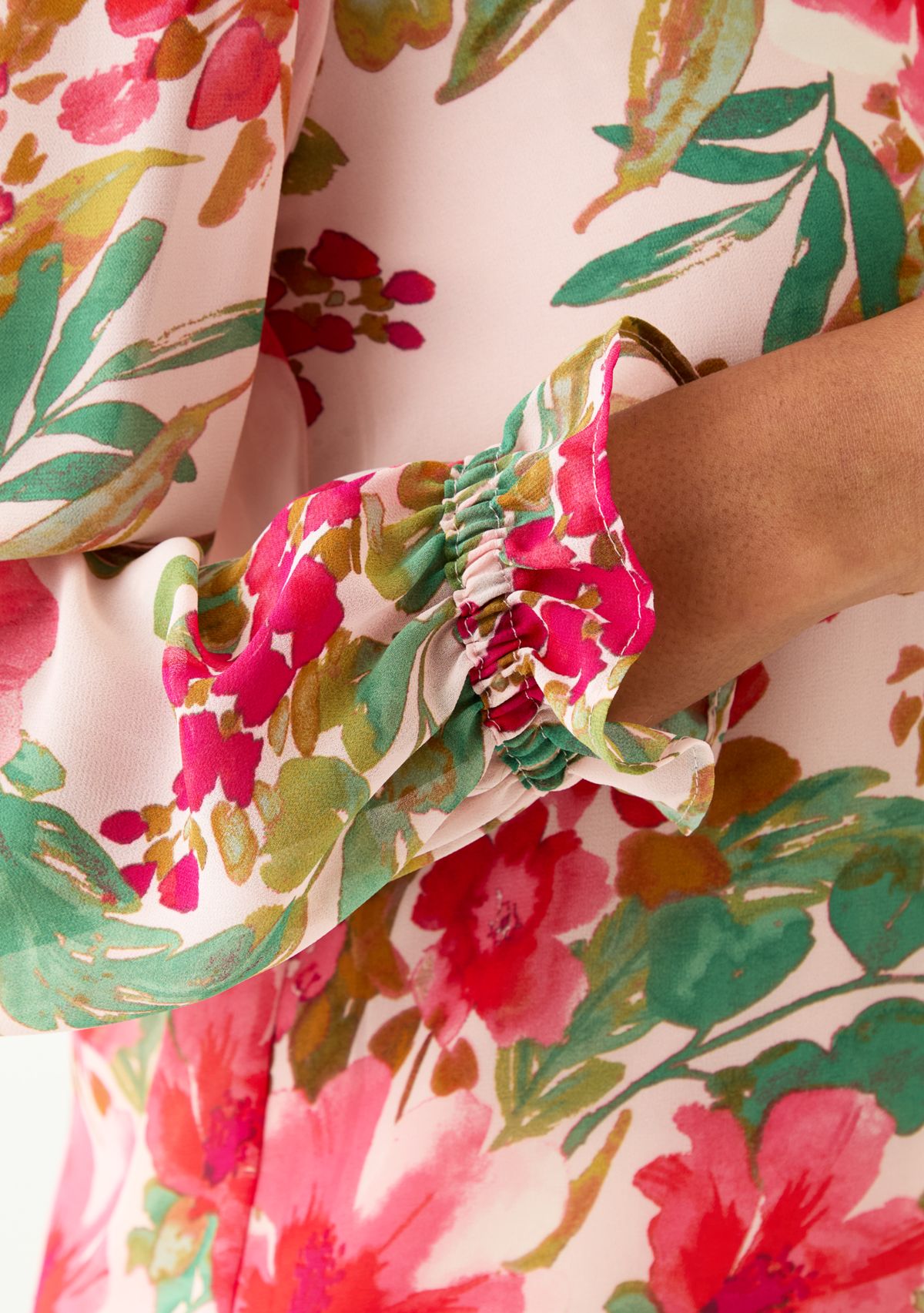 Womens Floral Print V-Neck Button Front Blouse 