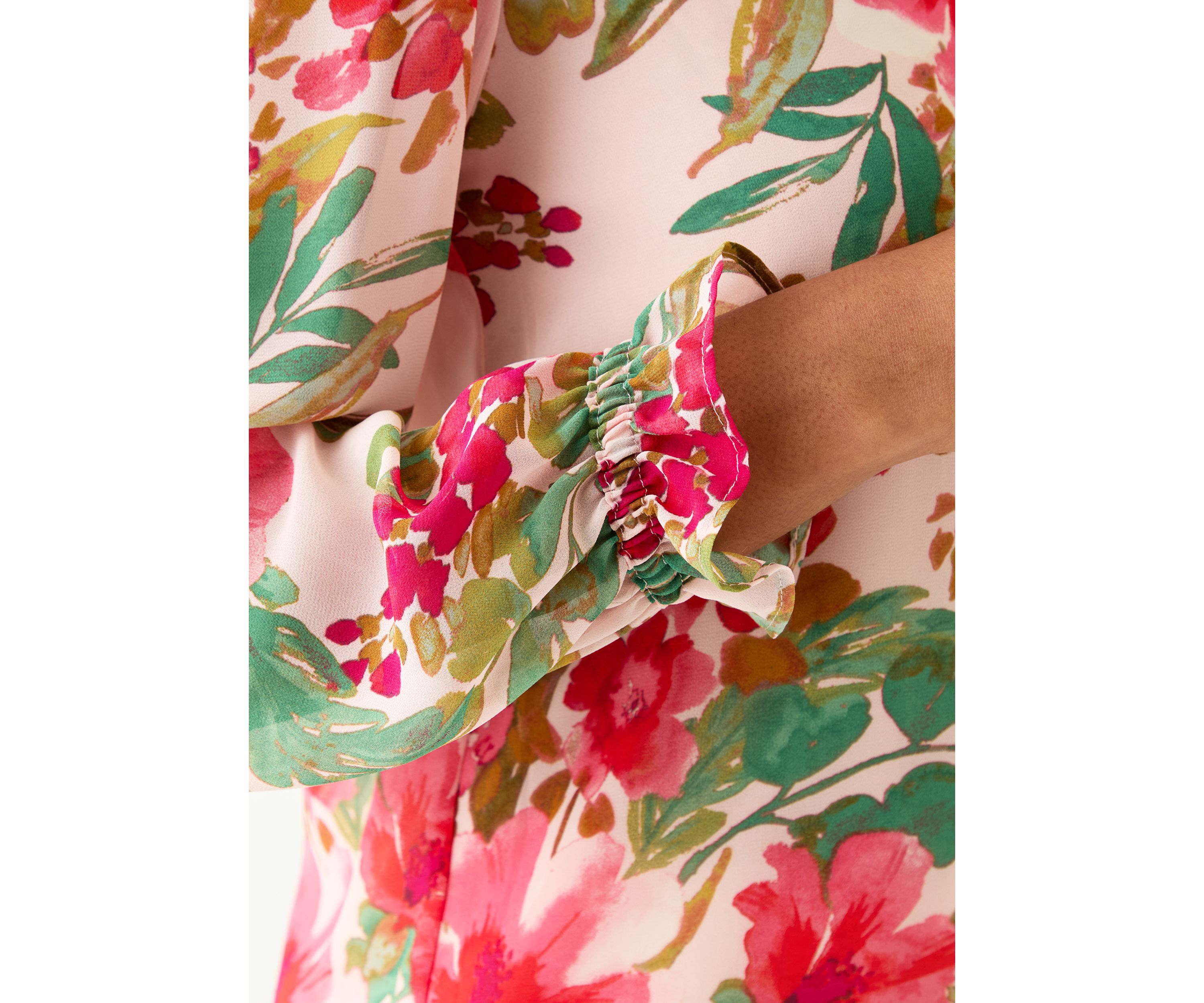 Womens Floral Print V-Neck Button Front Blouse 