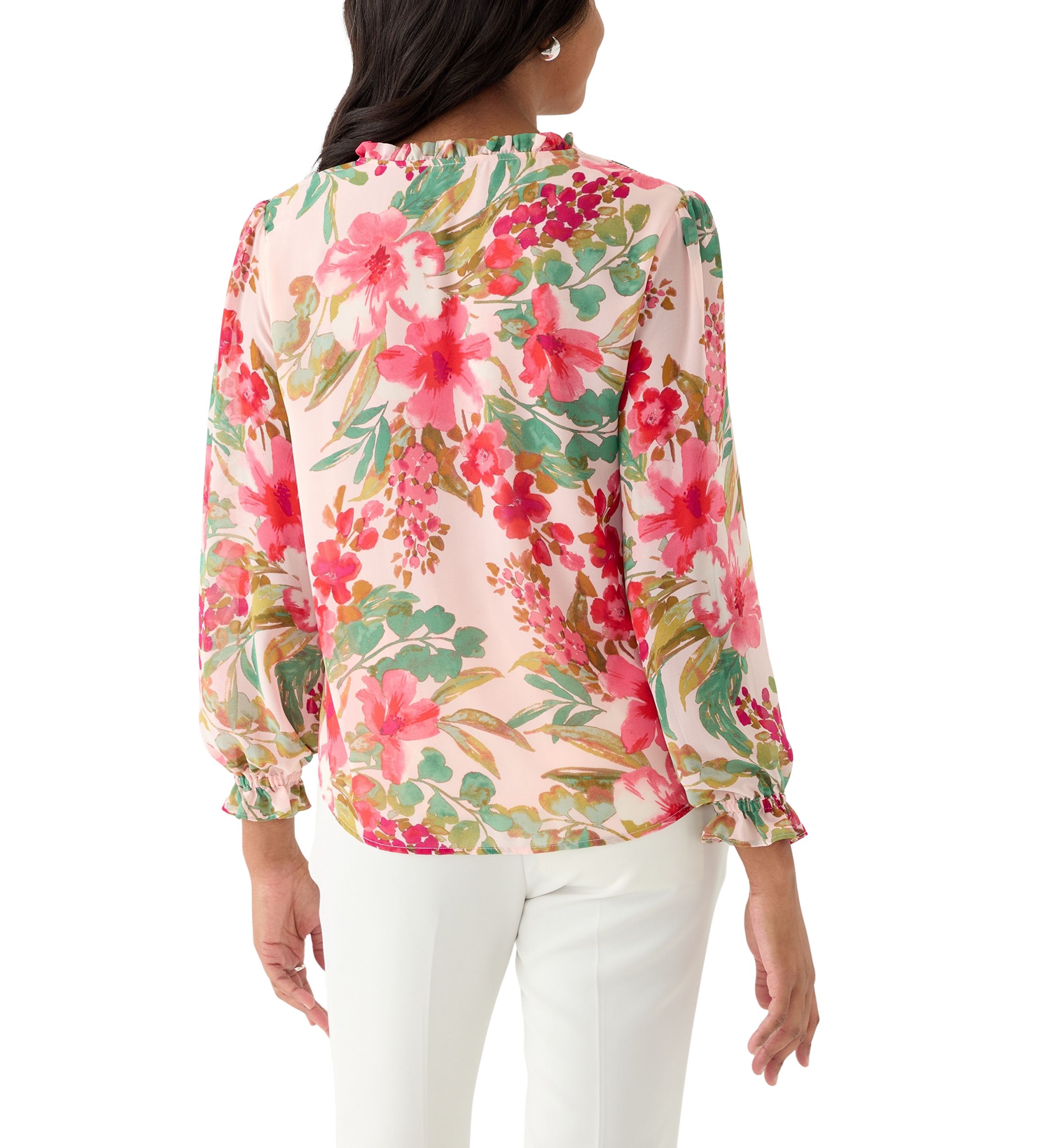 Petite Floral Print V-Neck Button Front blouse