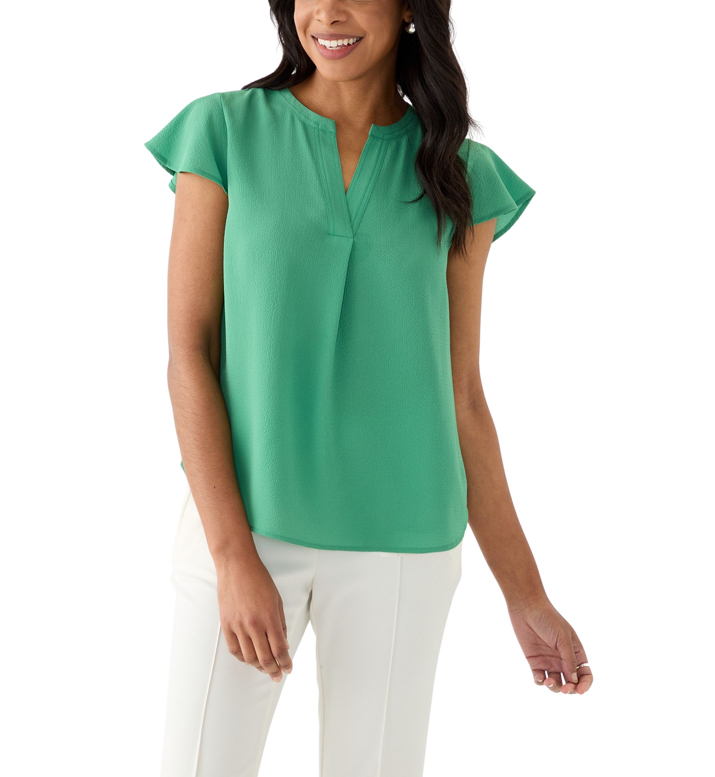 Womens Bubble Chiffon Flutter Sleeve Blouse 