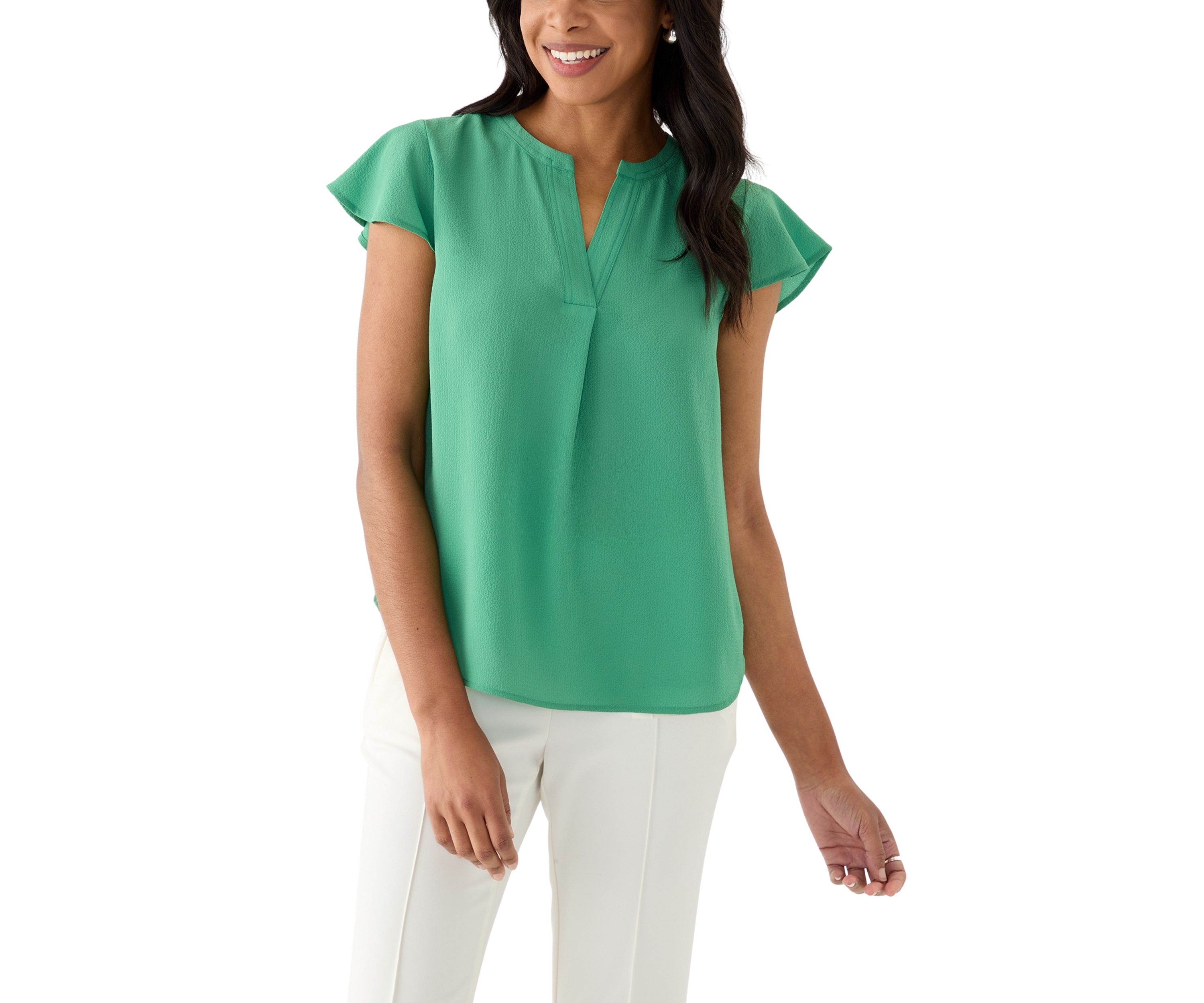 Womens Bubble Chiffon Flutter Sleeve Blouse 