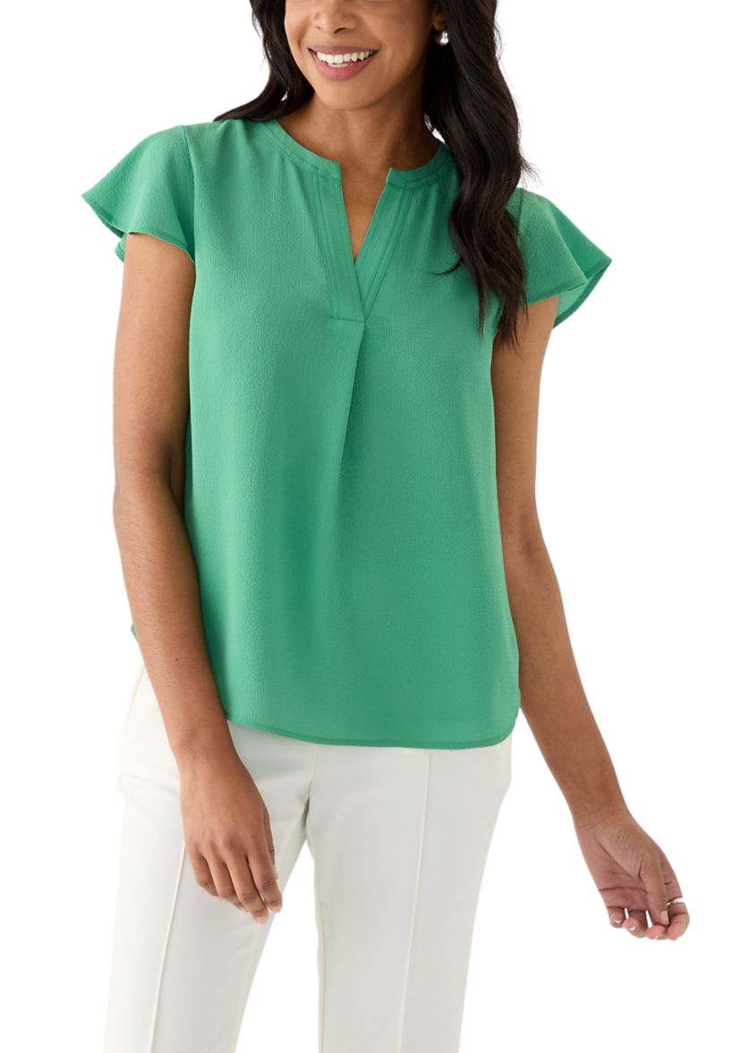 Womens Bubble Chiffon Flutter Sleeve Blouse 