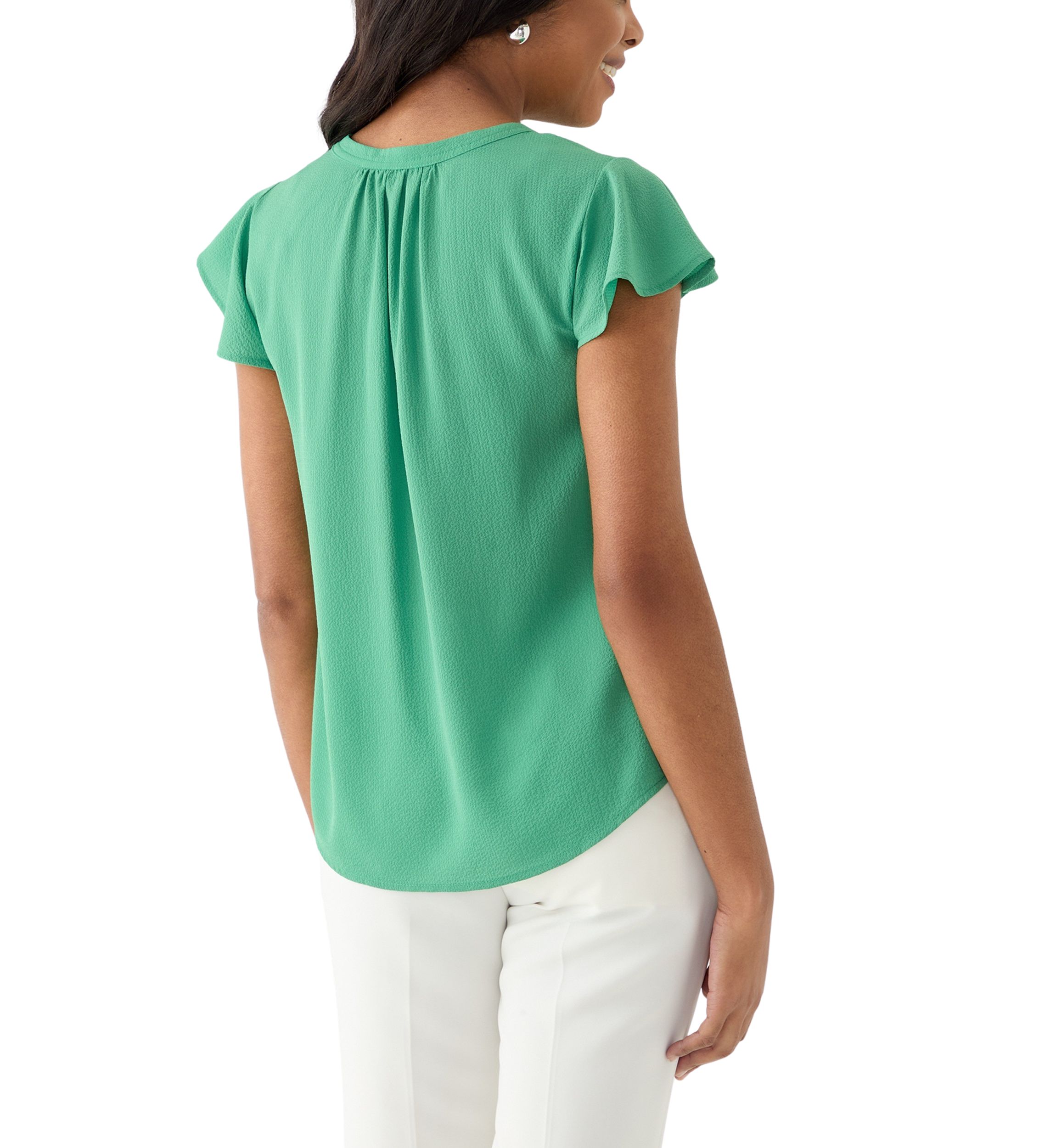 Womens Bubble Chiffon Flutter Sleeve Blouse 