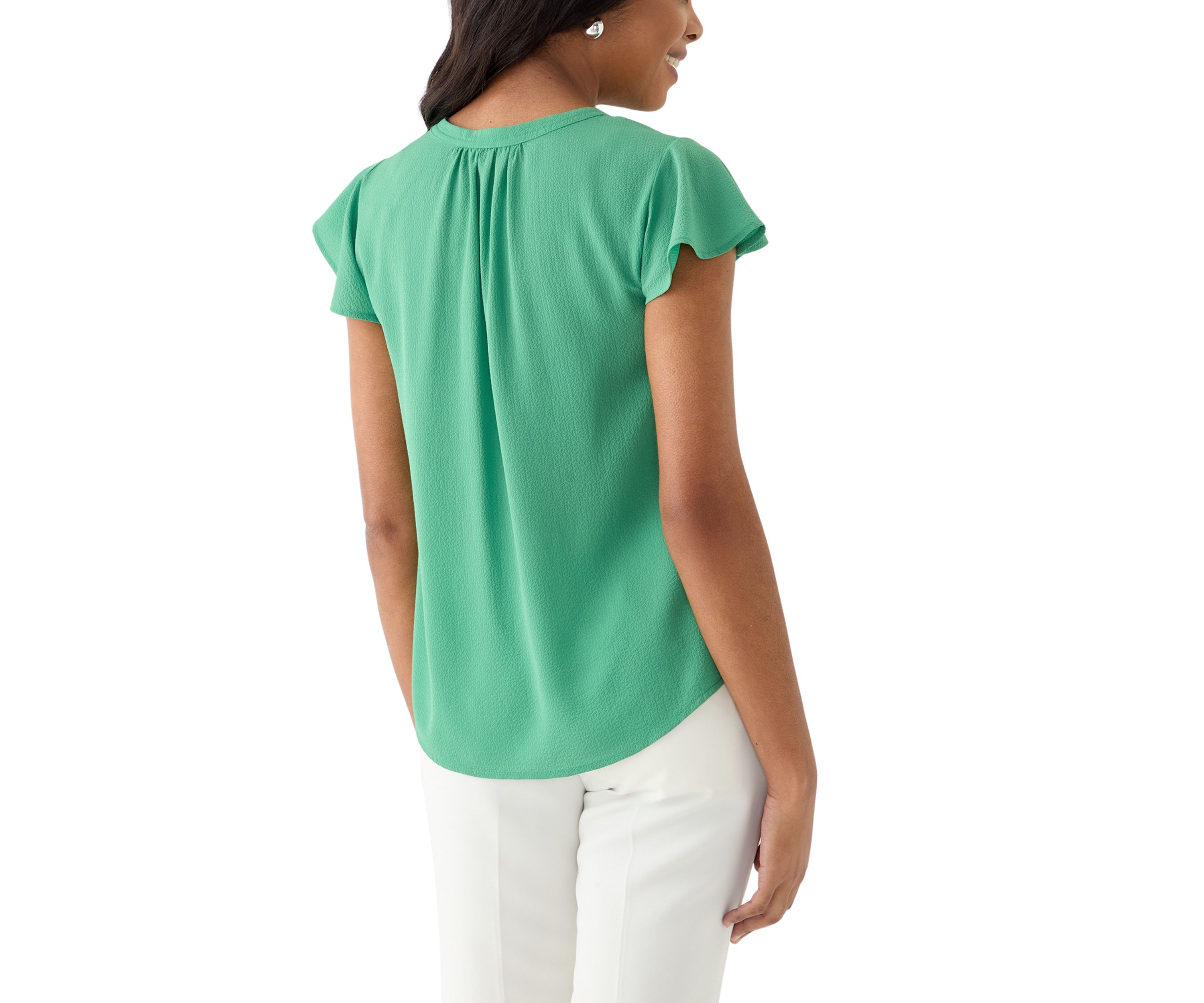 Womens Bubble Chiffon Flutter Sleeve Blouse 