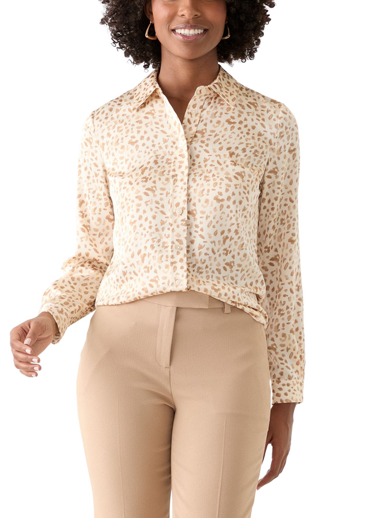 Womens Animal Print Button Front Blouse