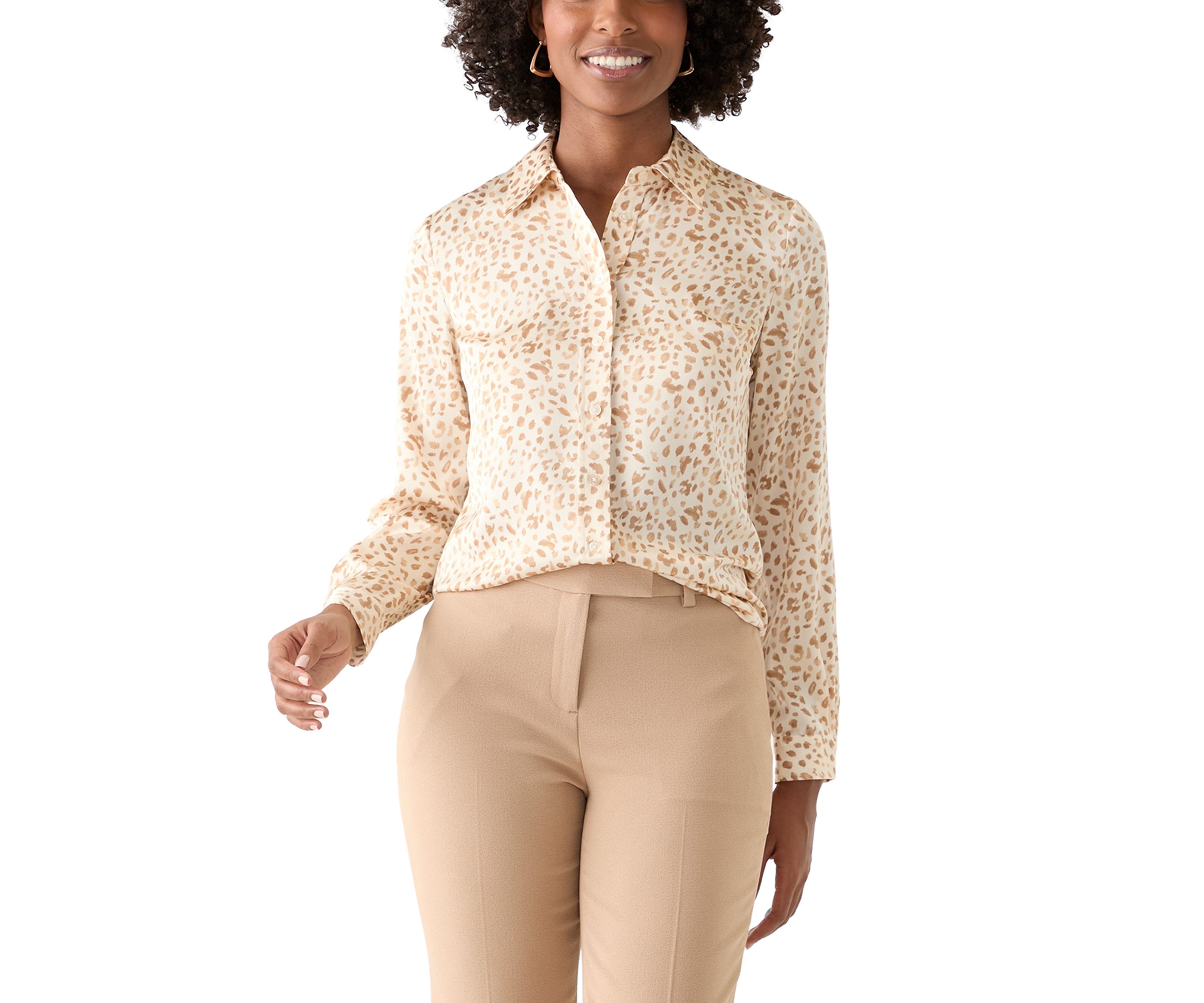 Womens Animal Print Button Front Blouse