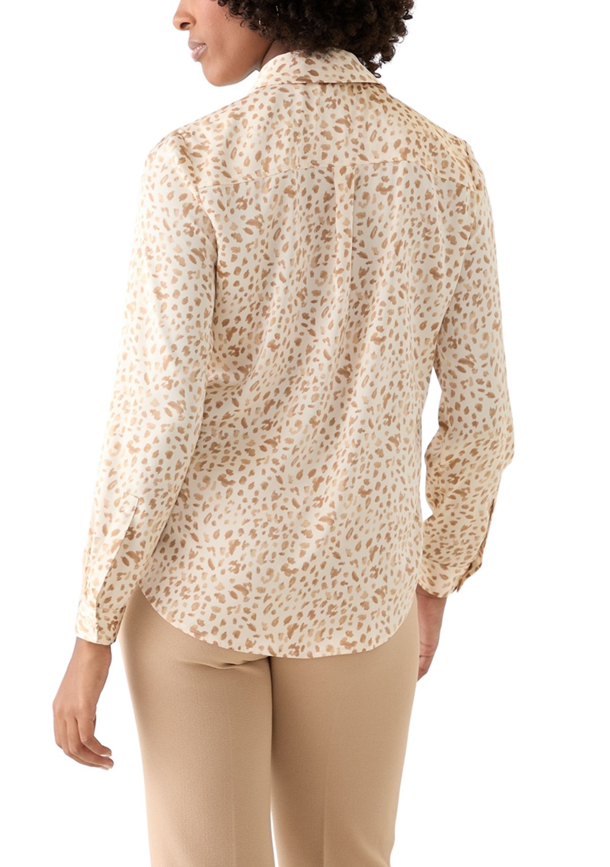 Womens Animal Print Button Front Blouse