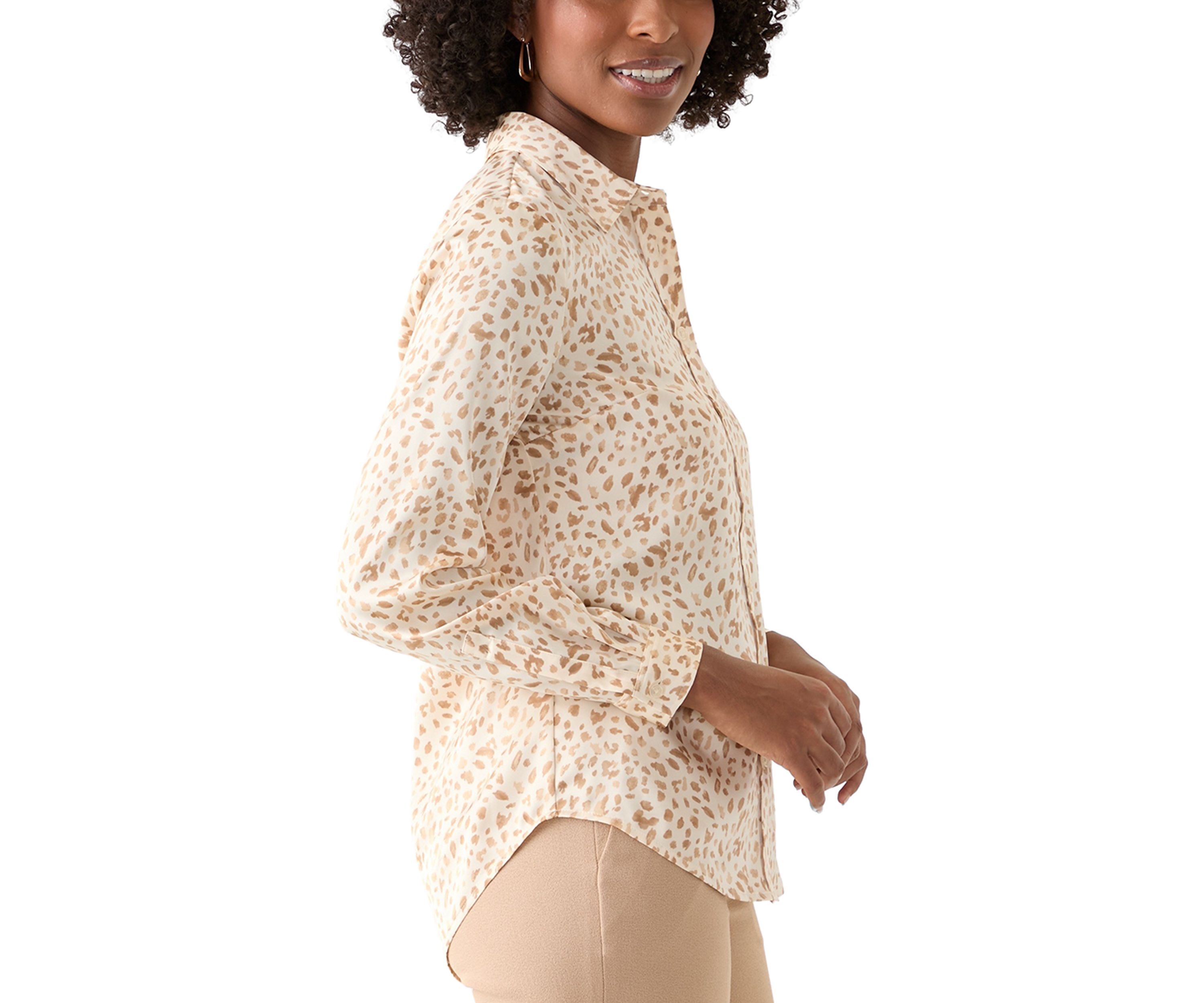 Womens Animal Print Button Front Blouse