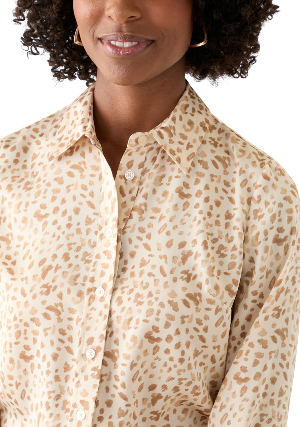 Womens Animal Print Button Front Blouse