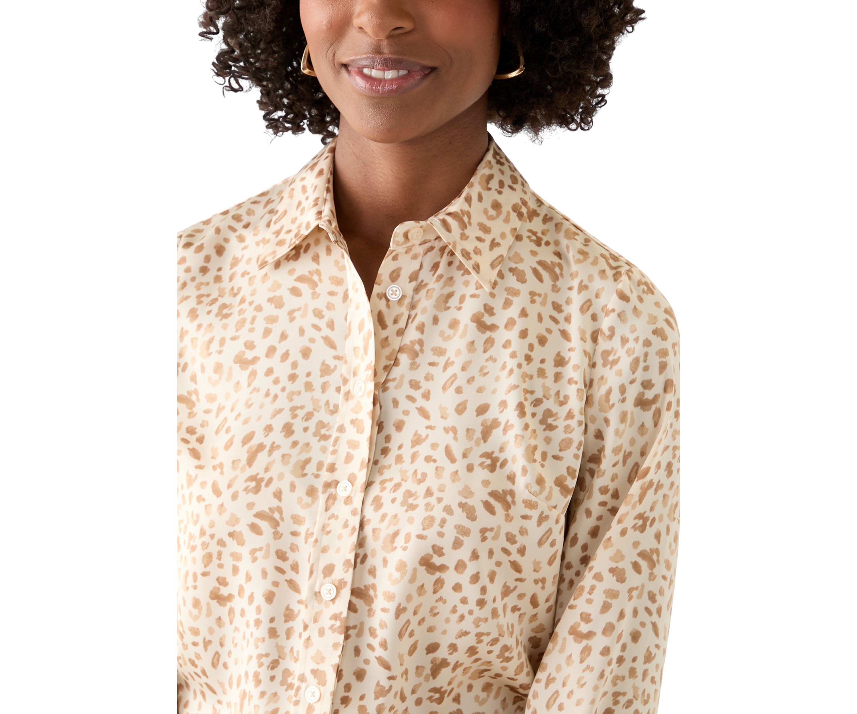 Womens Animal Print Button Front Blouse