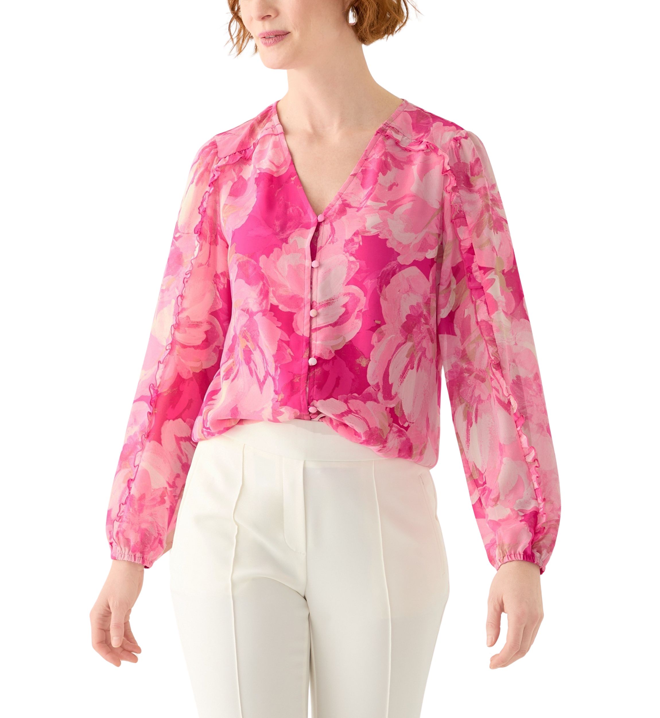 Womens Floral Print Button Front Blouse