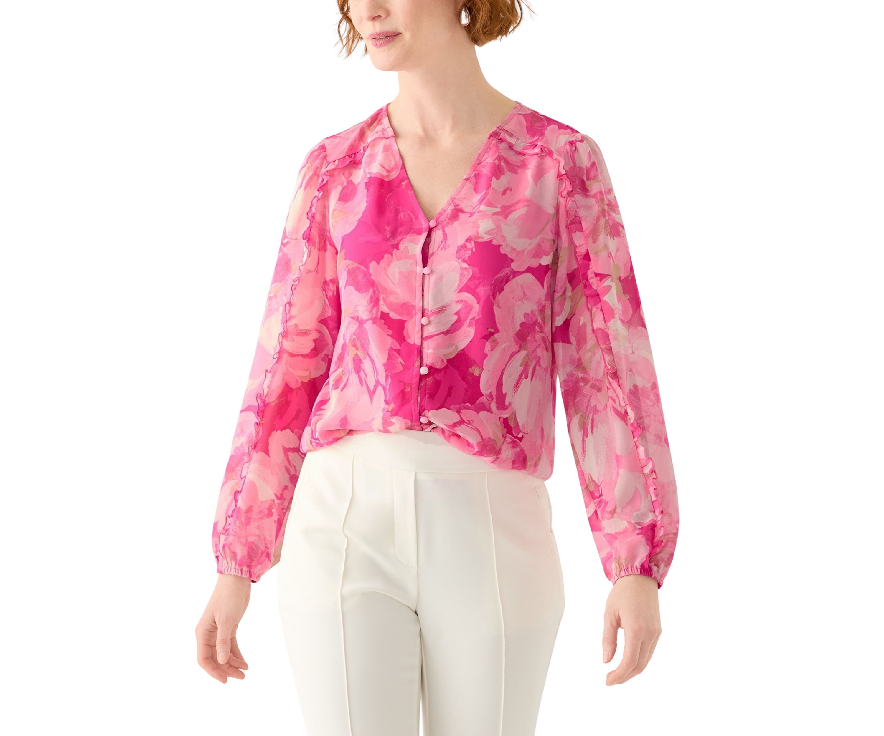 Womens Floral Print Button Front Blouse