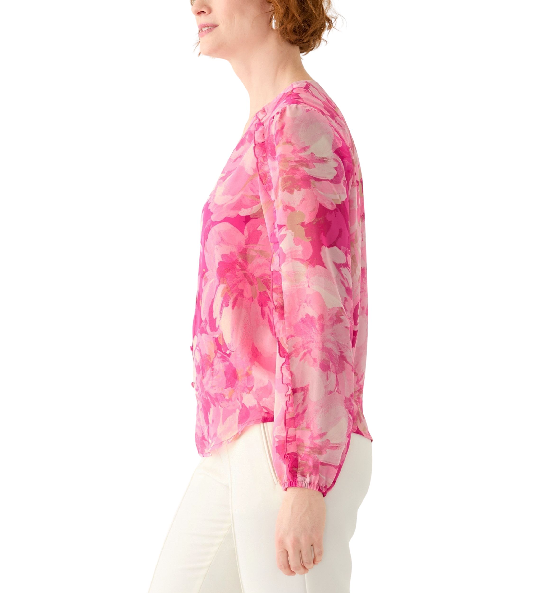 Womens Floral Print Button Front Blouse
