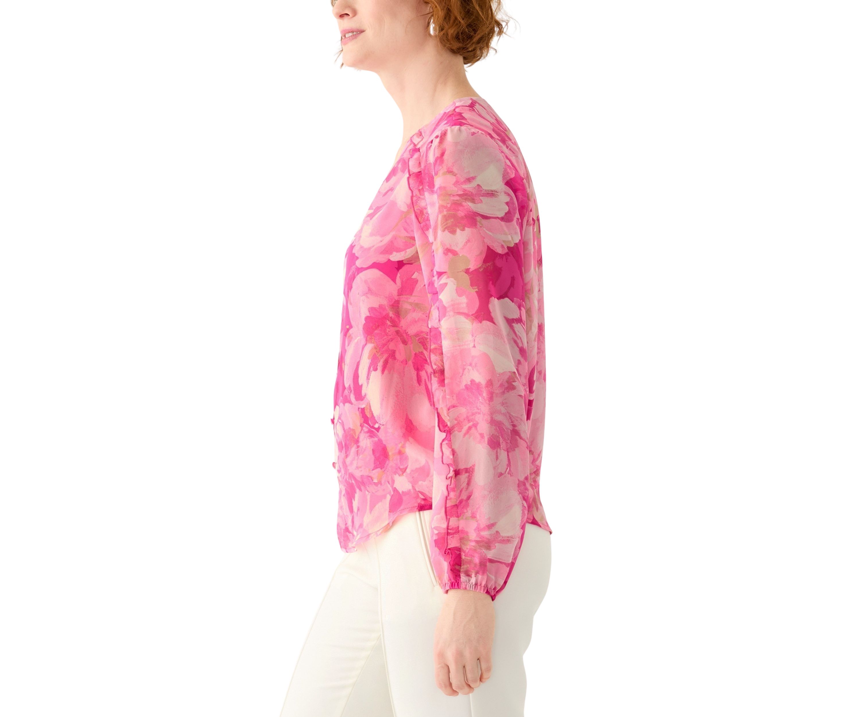 Womens Floral Print Button Front Blouse