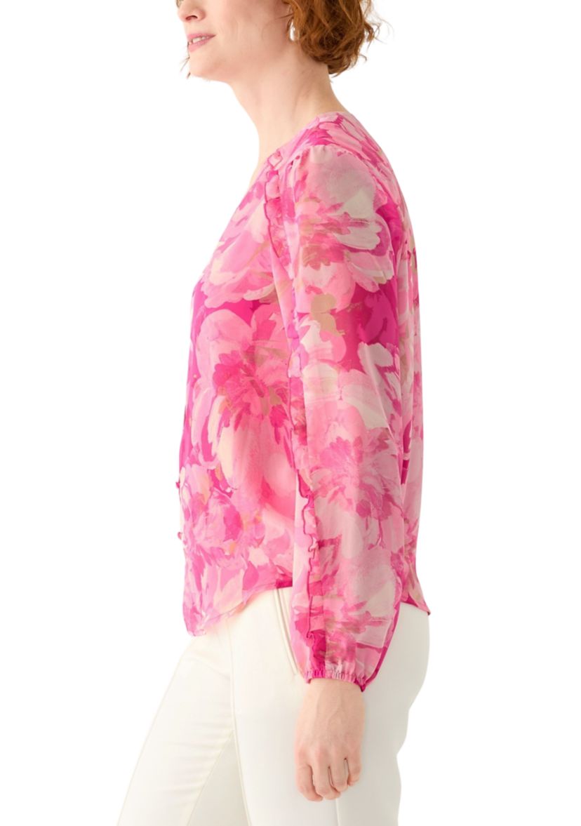 Womens Floral Print Button Front Blouse