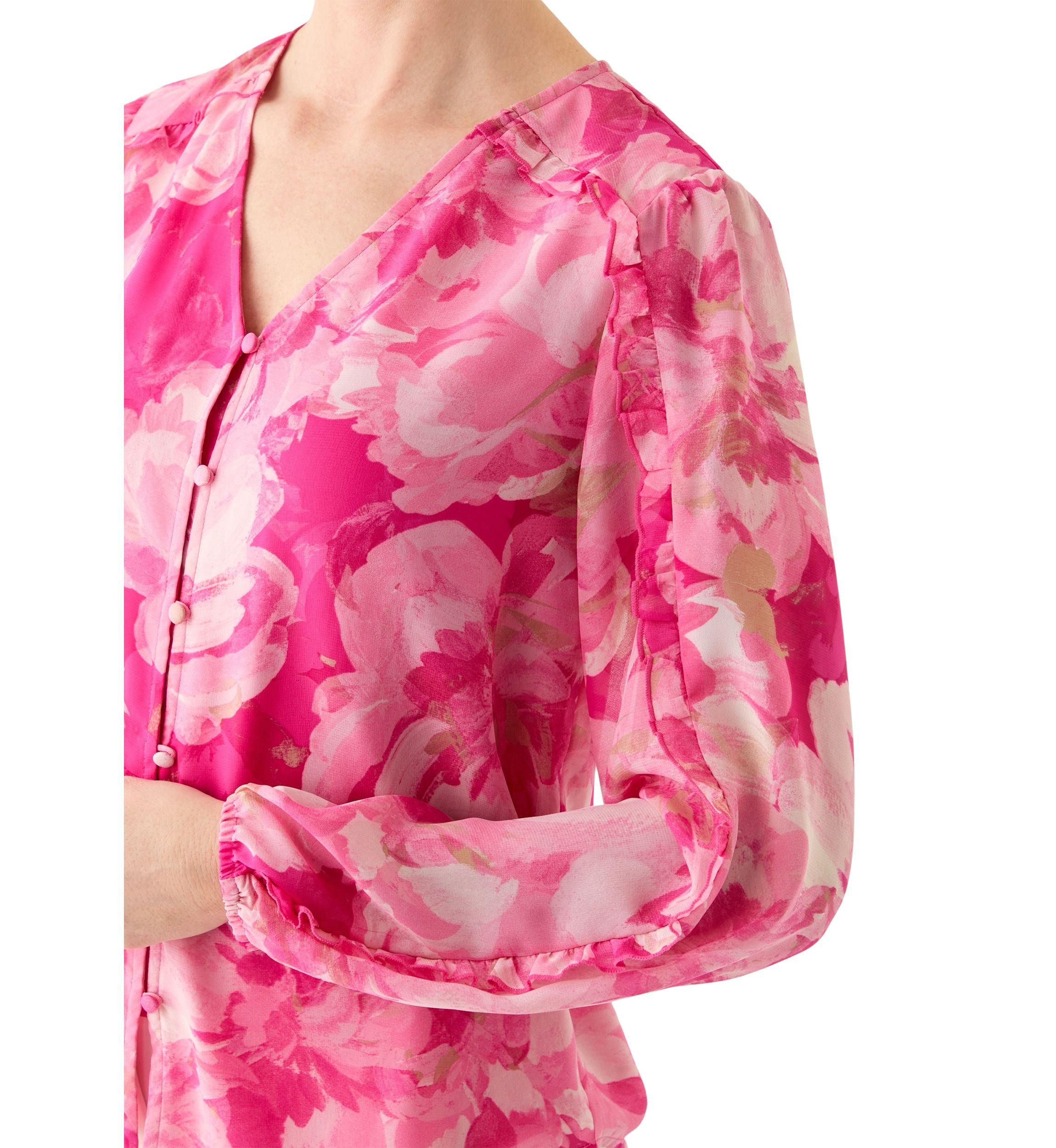 Womens Floral Print Button Front Blouse