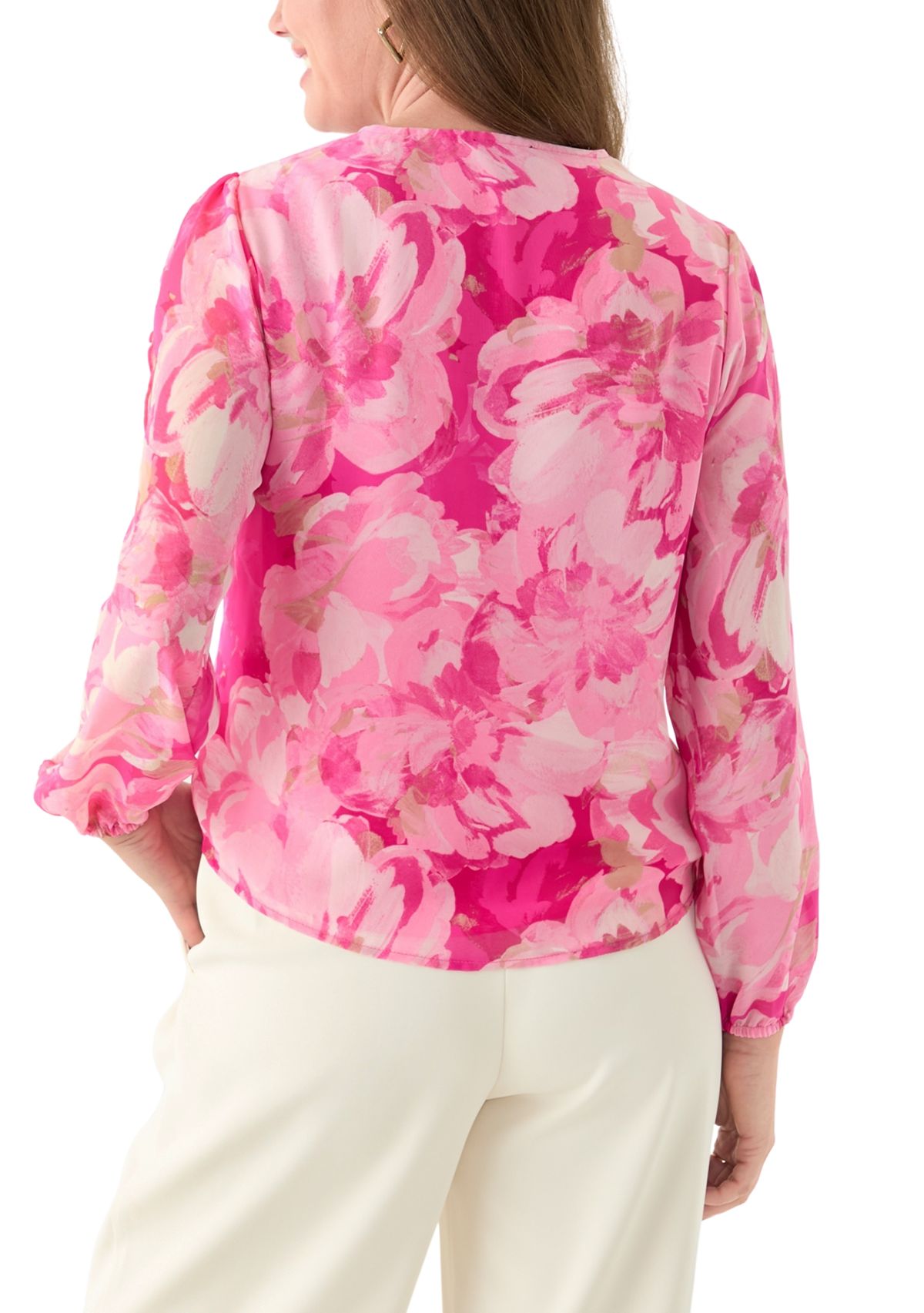 Petite Floral Print Button Front Blouse