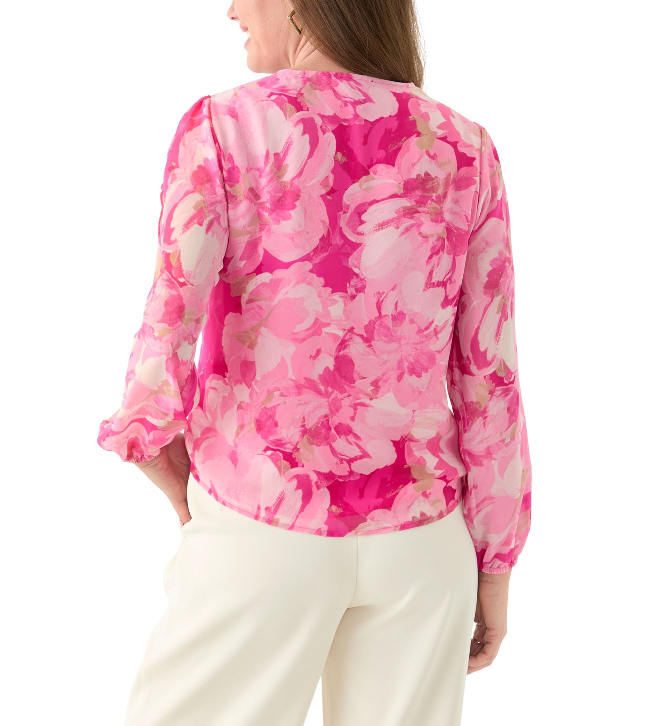 Petite Floral Print Button Front Blouse