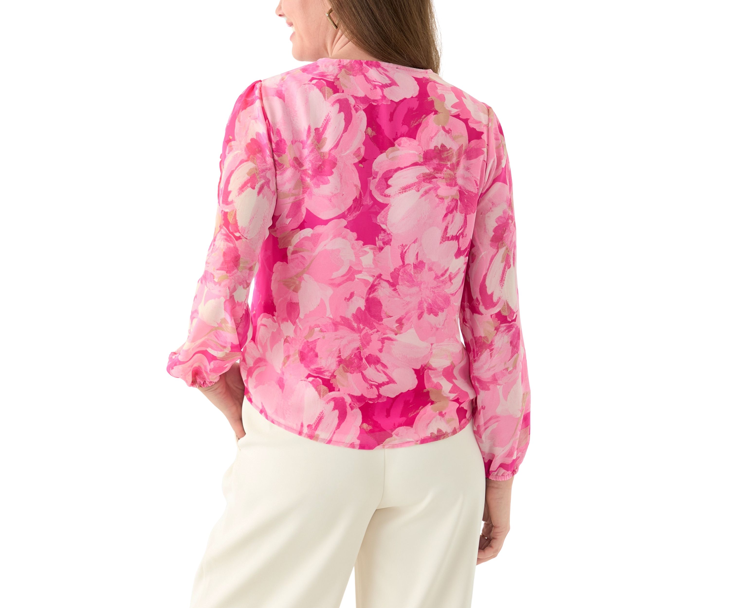 Petite Floral Print Button Front Blouse