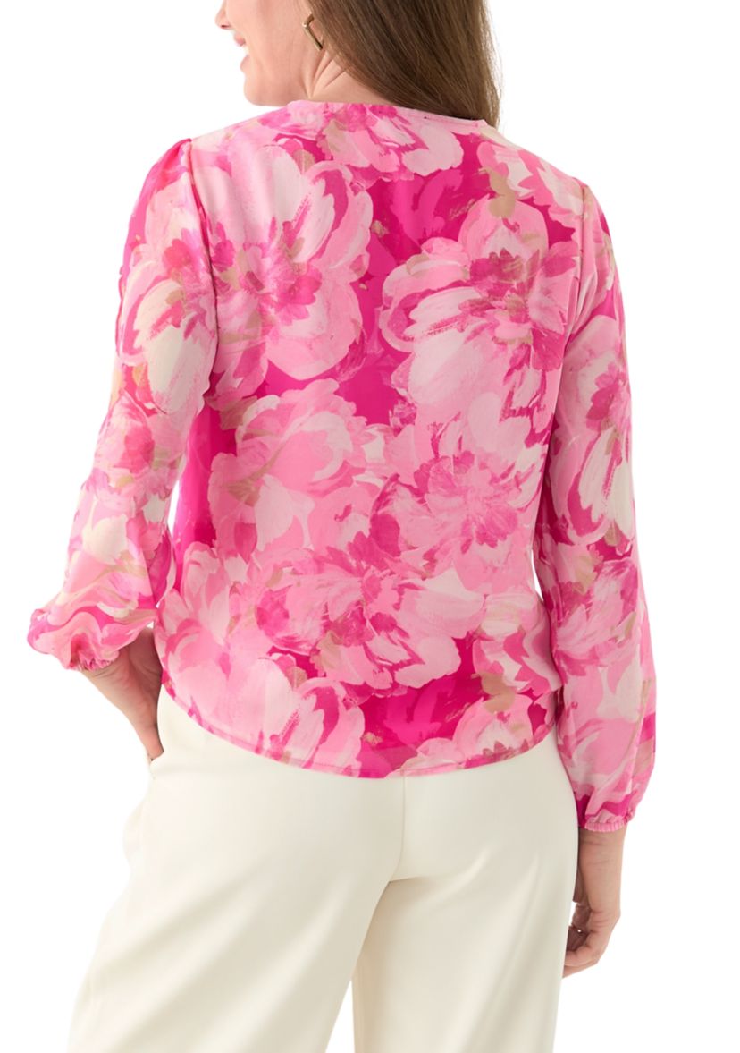 Petite Floral Print Button Front Blouse