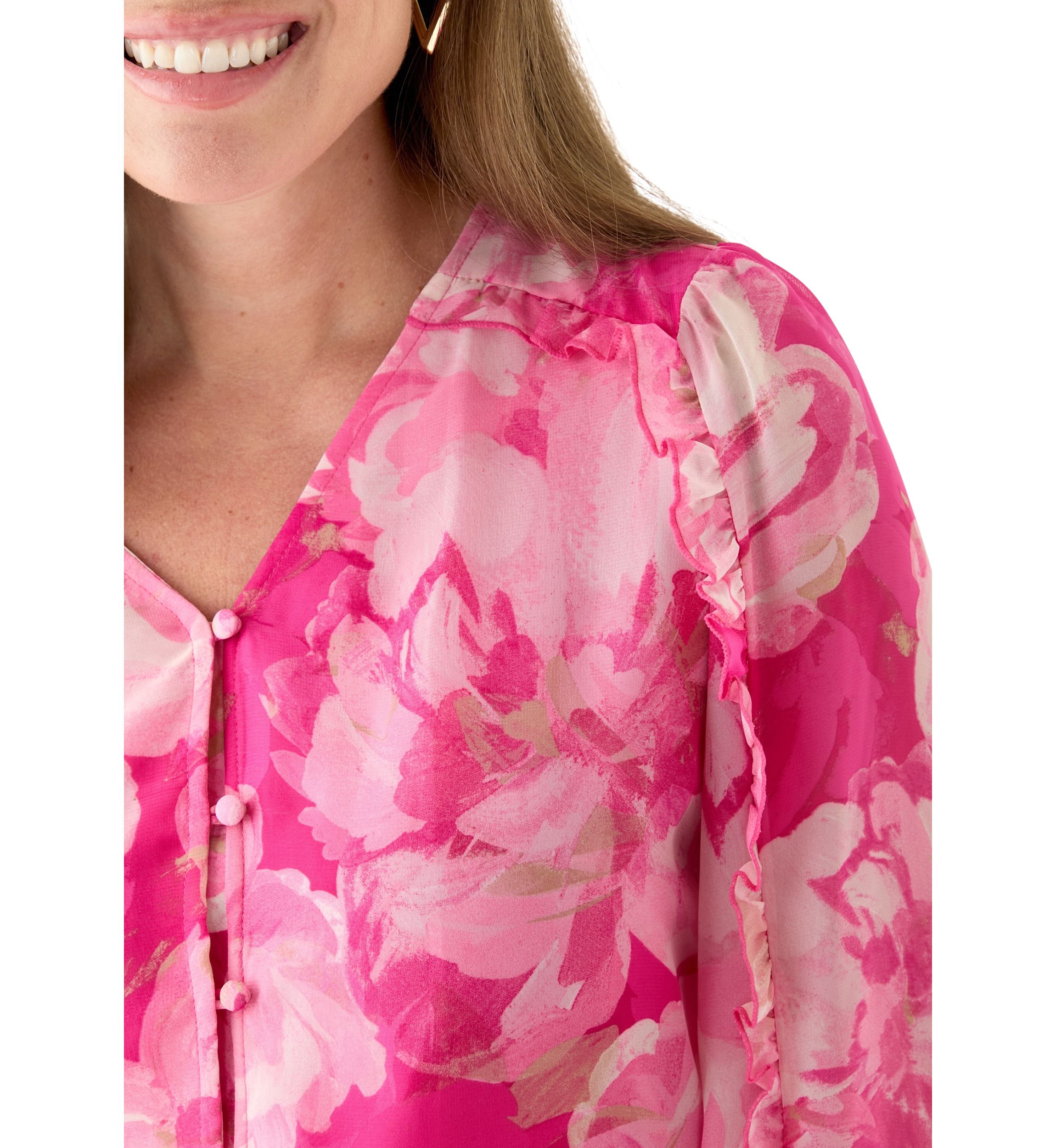 Petite Floral Print Button Front Blouse