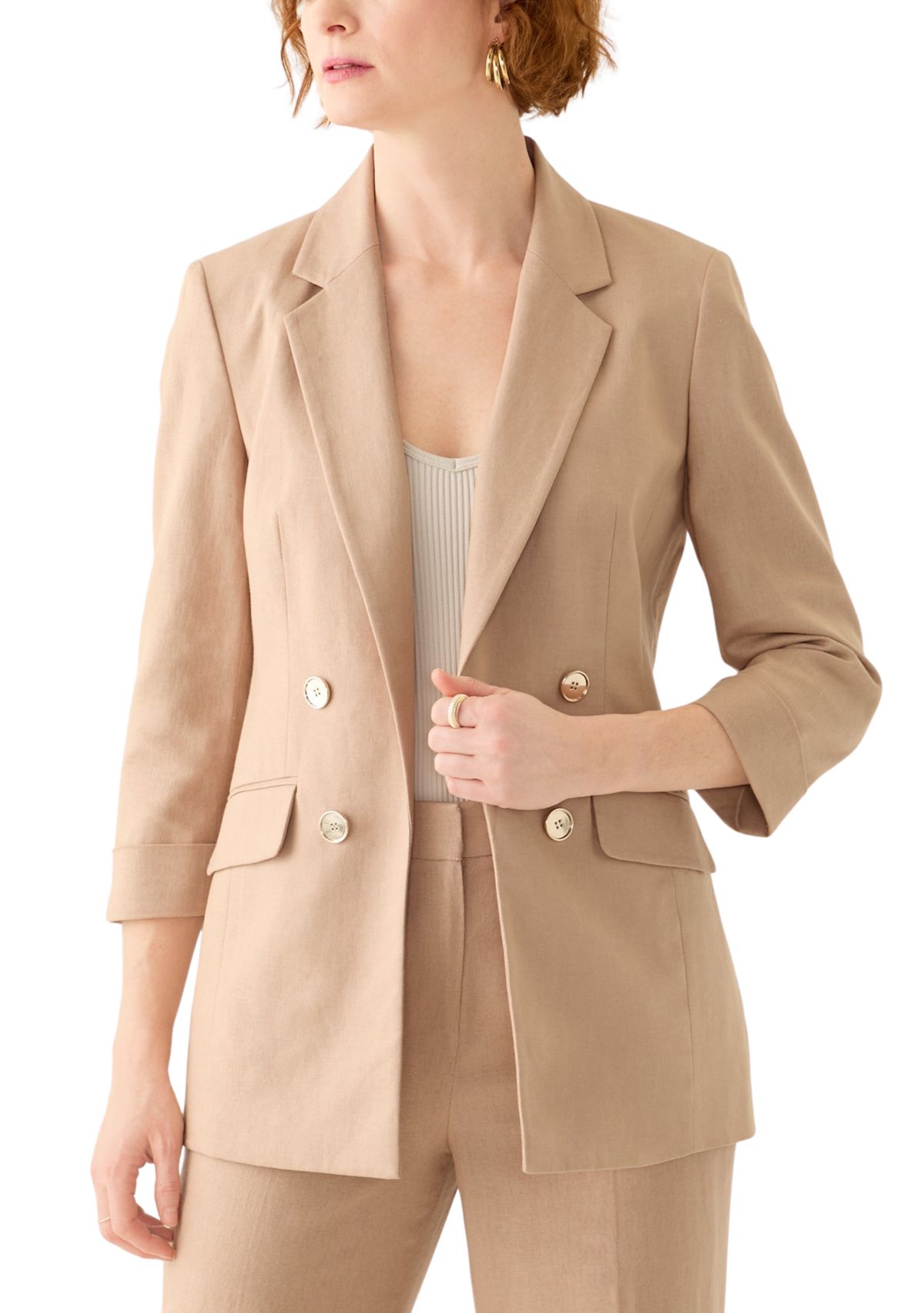 Womens Linen Faux Double Breasted Jacket 