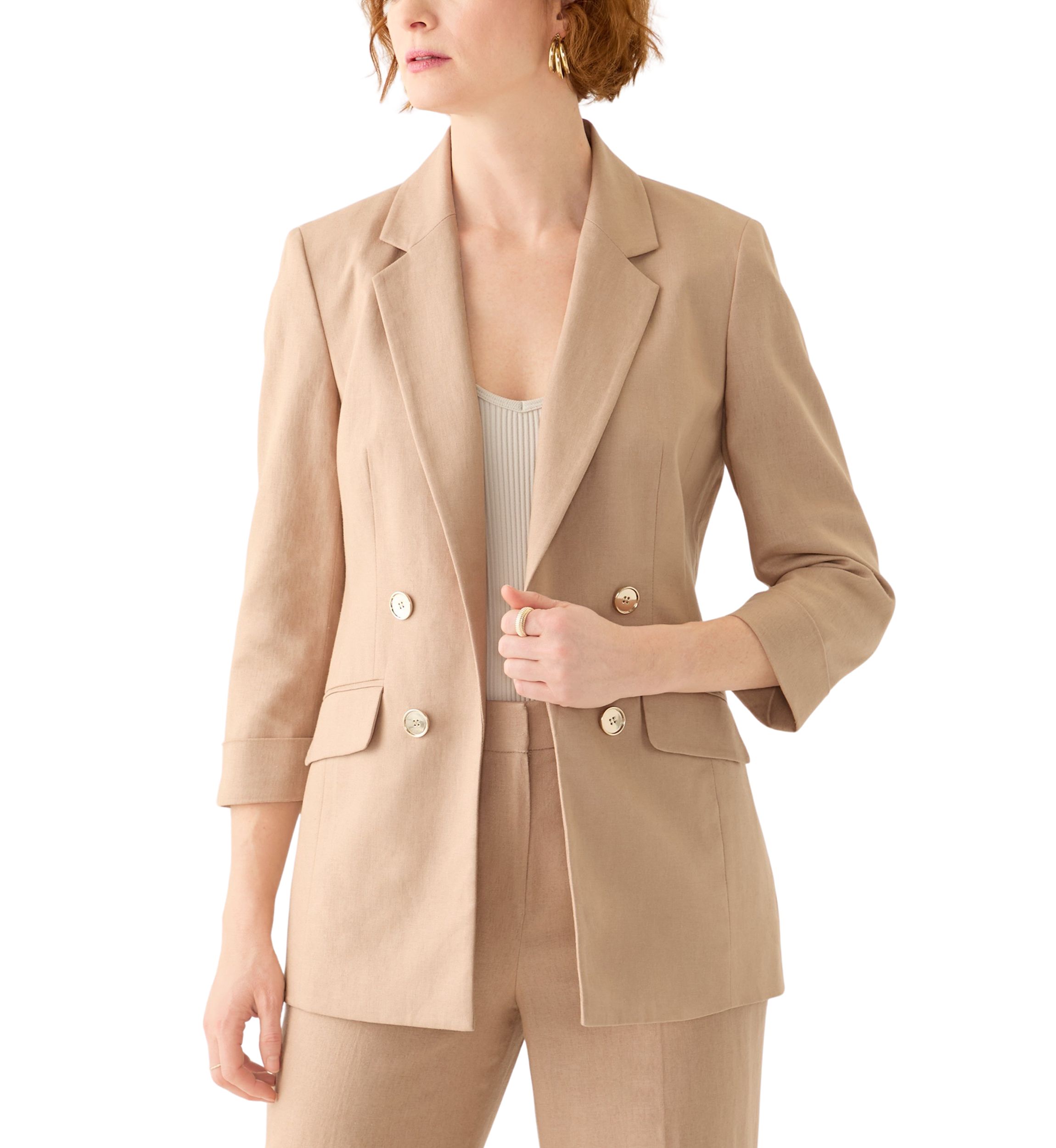 Womens Linen Faux Double Breasted Jacket 