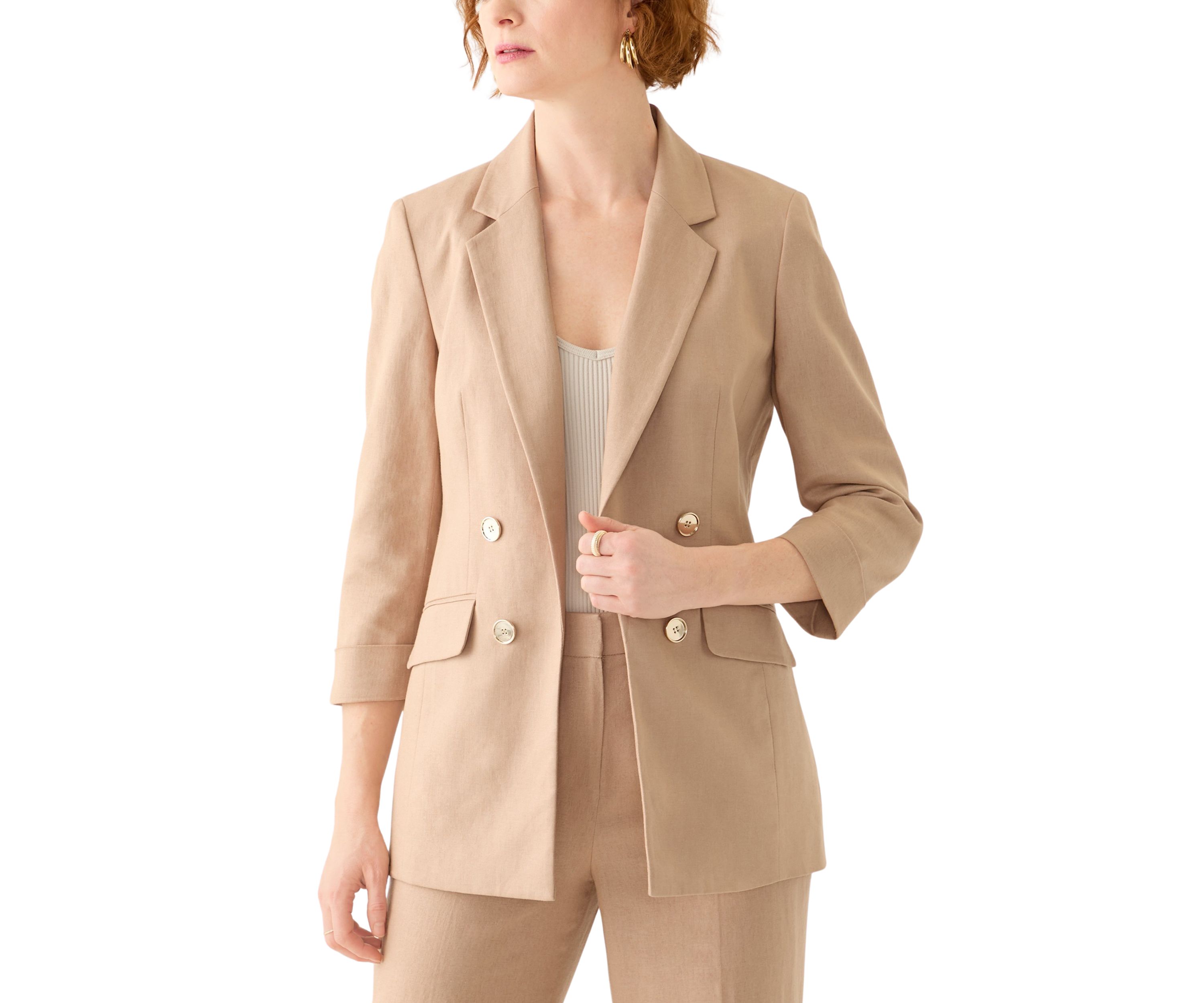 Womens Linen Faux Double Breasted Jacket 