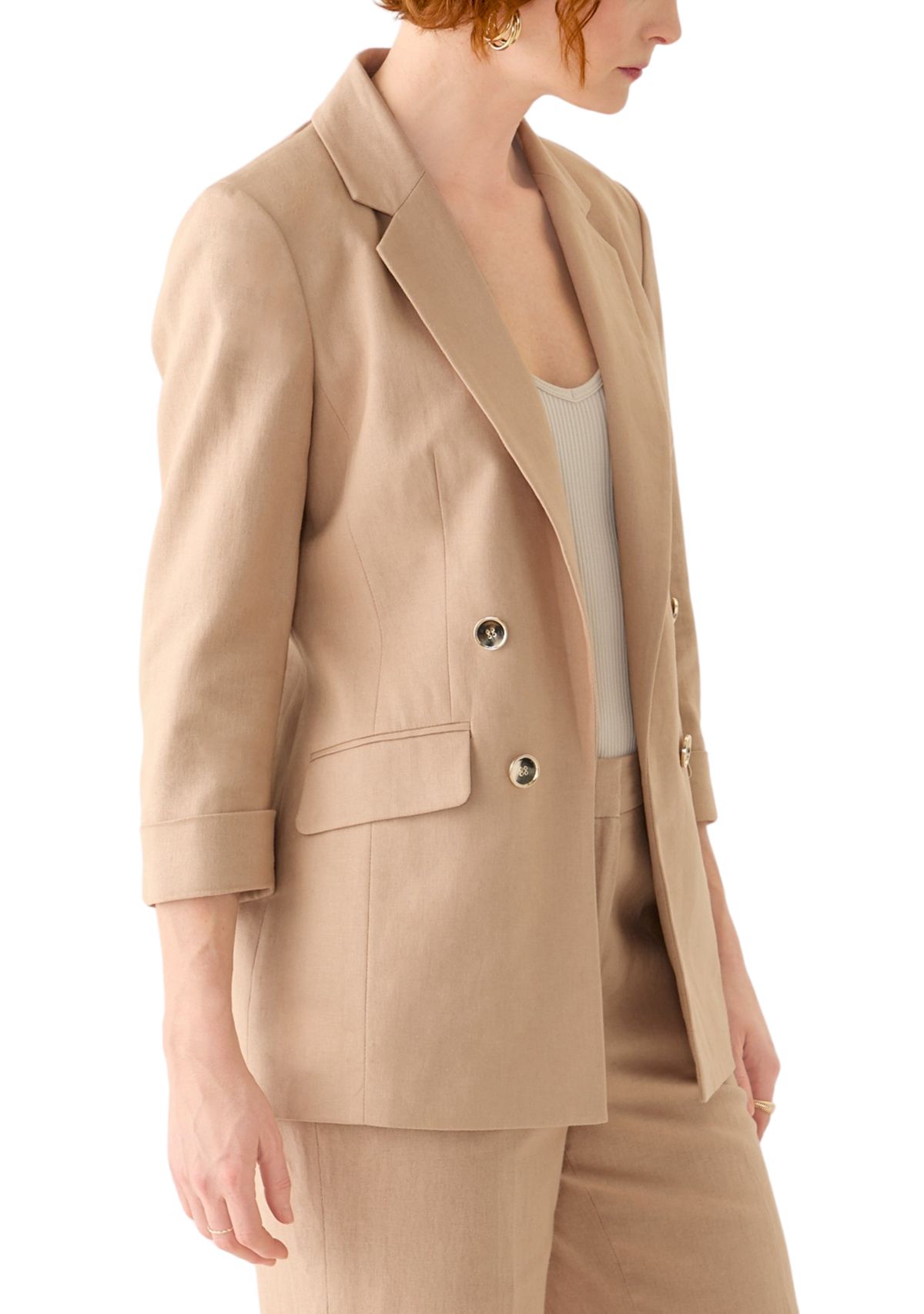 Womens Linen Faux Double Breasted Jacket 